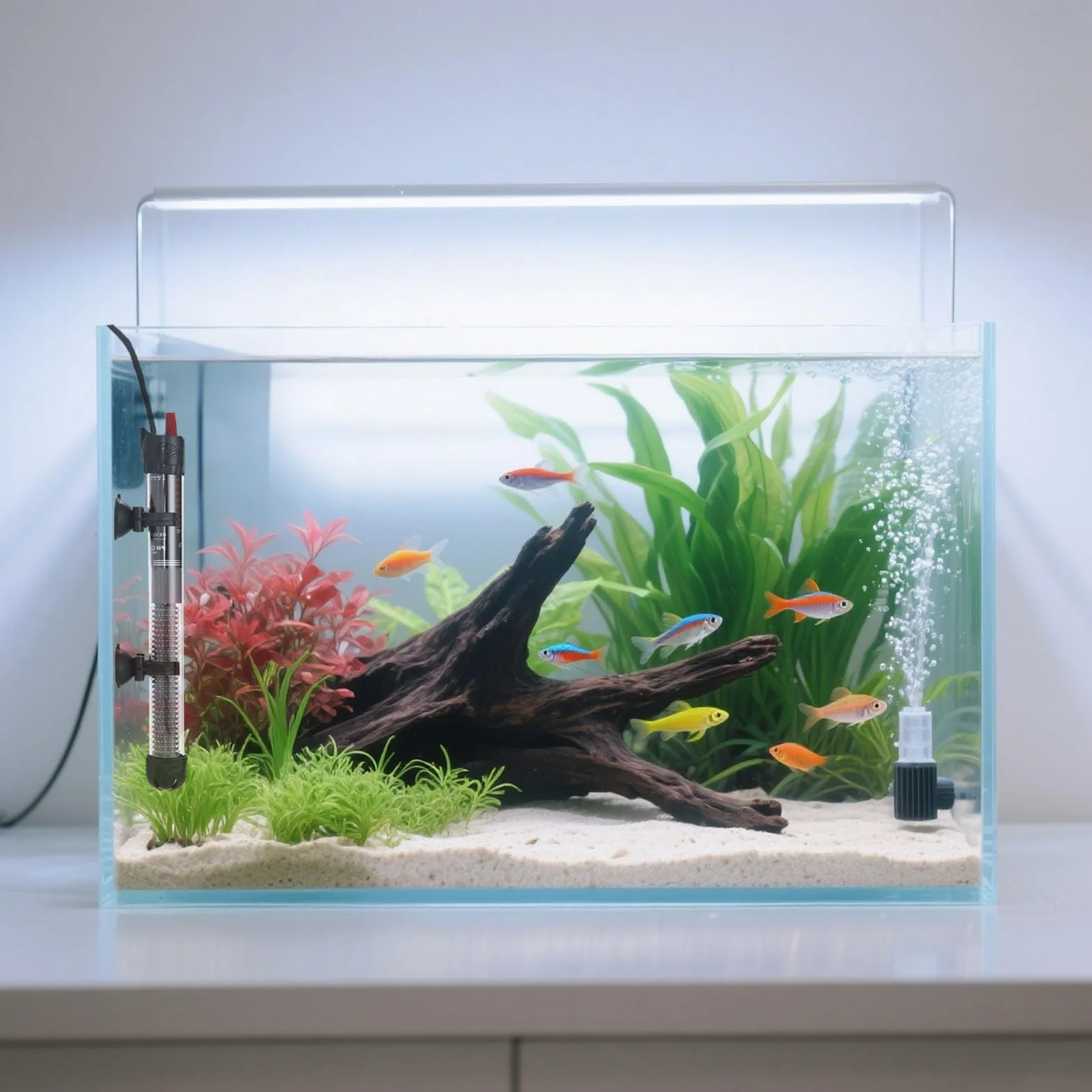 Ruikdly Grzejnik do akwarium, 200 l, 200 W, pręt grzejny do akwarium, regulowany grzejnik do akwarium z przyssawkami, wodoszczelny termostat, pręt grzejny do basenów z rybami i akwarium (220-240 V)