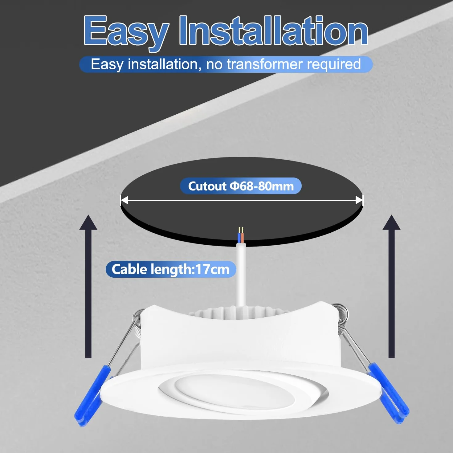 YindaLux Reflektor LED 5 W 68 mm IP44 3000 K/4000 K/6500 K ściemnianie obracane sufitowe