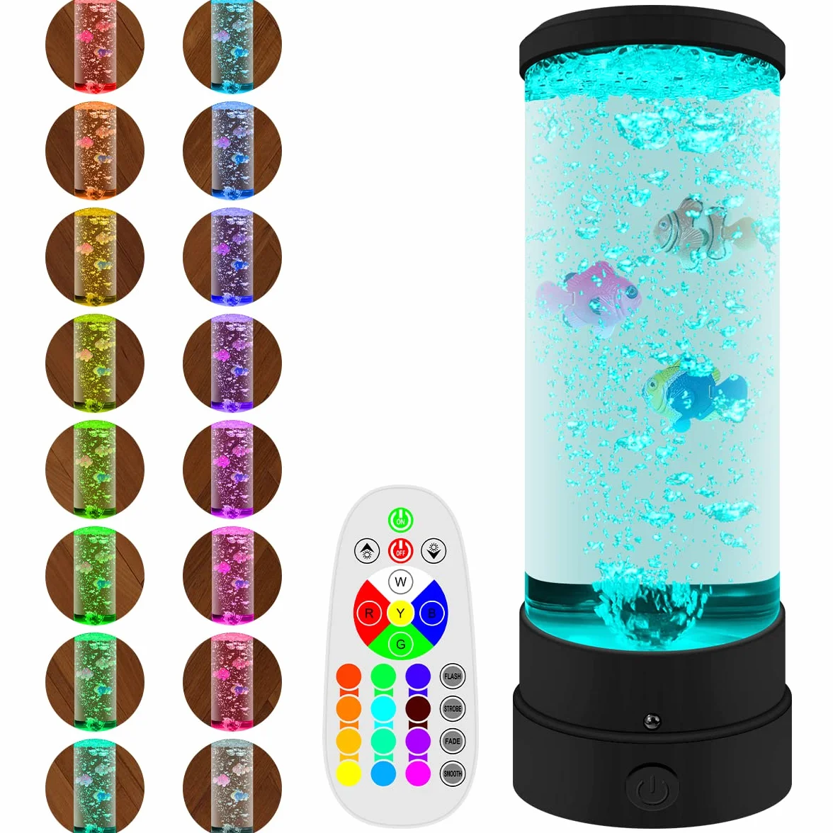 Lampa Bąbelkowa z Rybą do Akwarium, Nastrojowa z Pilotem Zdalnego Sterowania, USB, Dekoracja Nocna