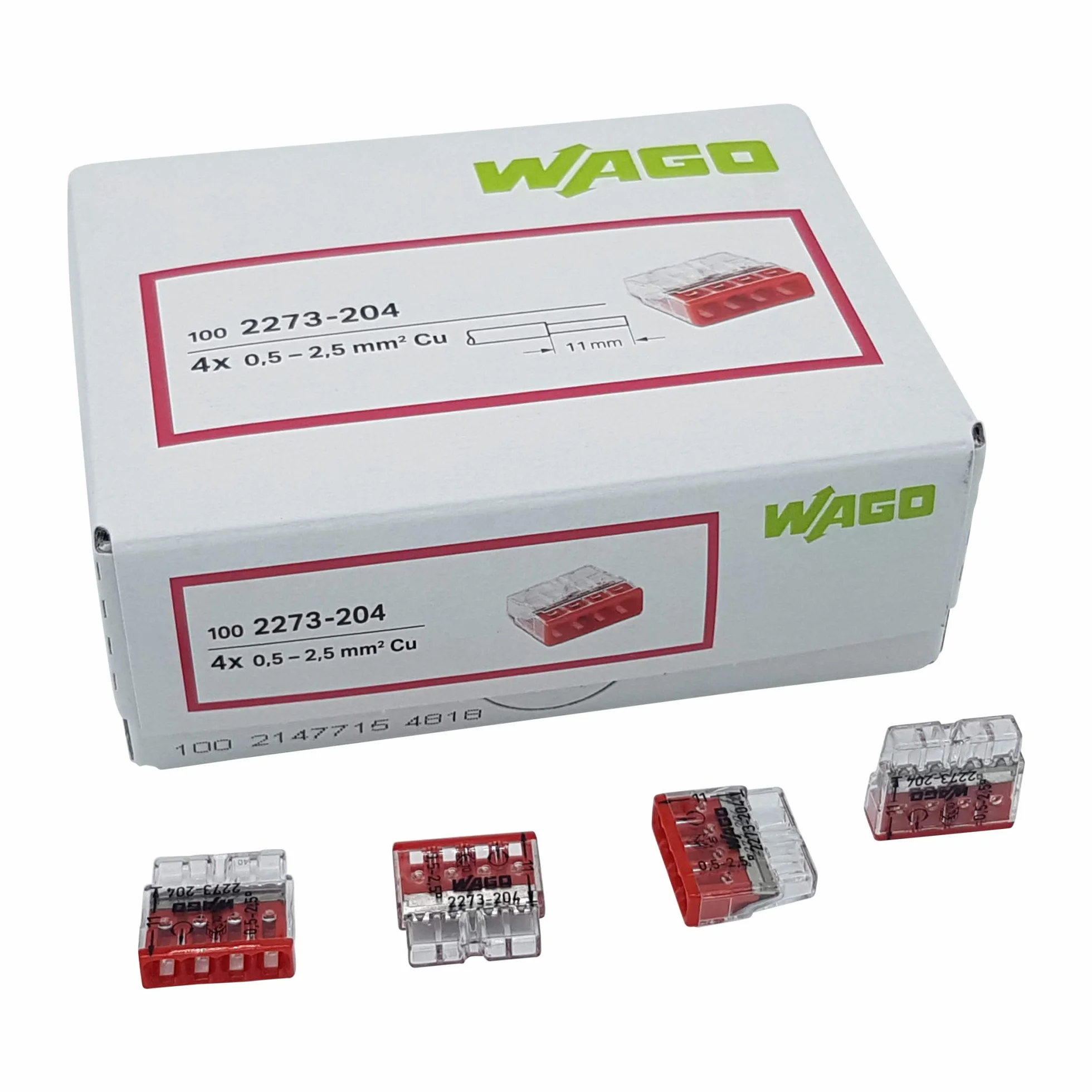 Wago 2273-204 COMPACT Zaciski przyłączeniowe 4-biegunowe 0,5–2,5 mm² przezroczyste/białe 10 szt.