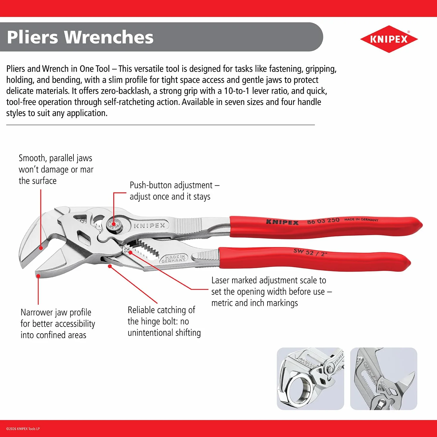 KNIPEX Szczypce-klucz szczypce i klucz w jednym narzędziu fosforanowana, szara pokryte antypoślizgowym tworzywem sztucznym 250 mm, 86 01 250