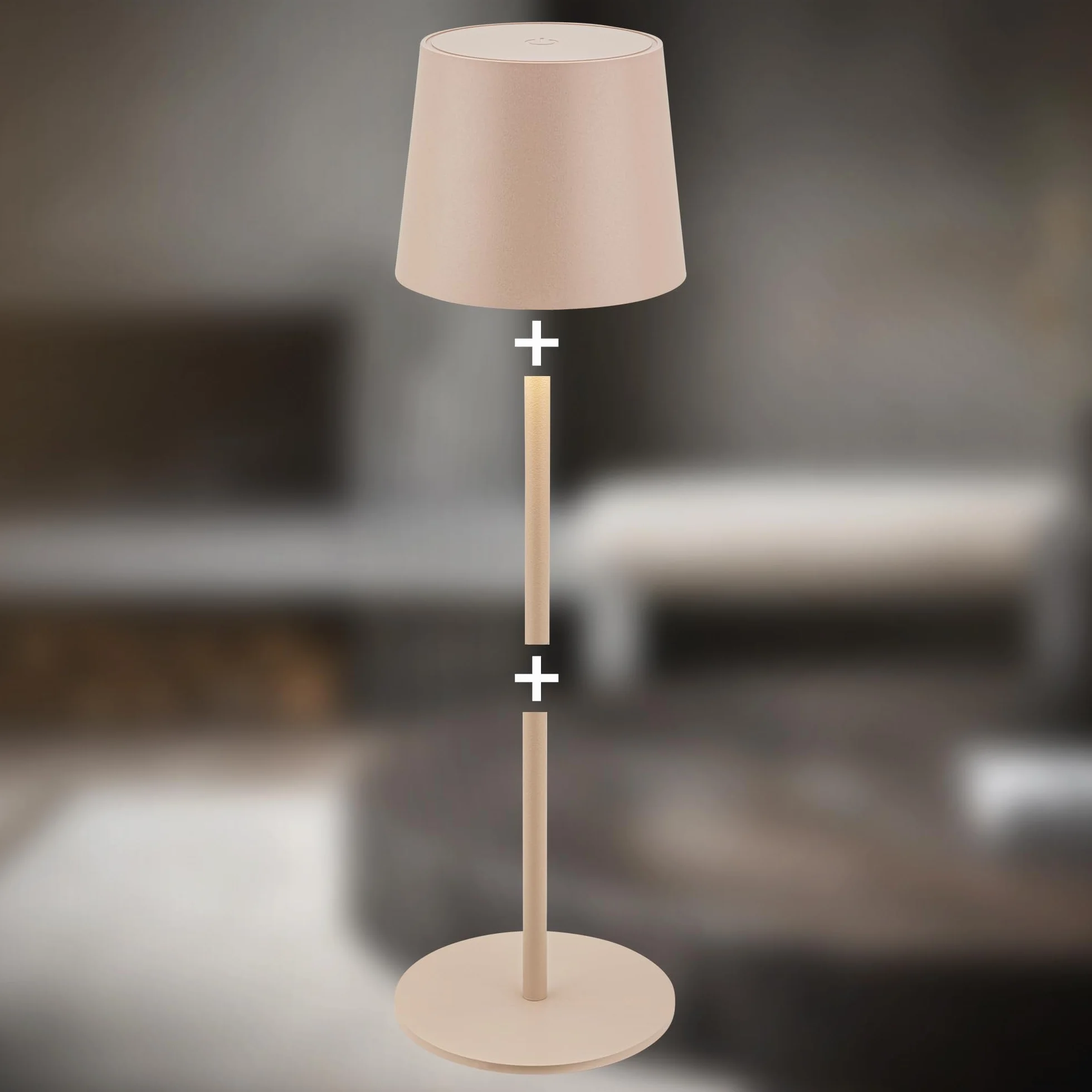 BRILONER - Lampa stołowa LED bezprzewodowa IP44 z dotykiem, ściemniana, akumulator i wymienne źródło światła, lampka nocna, lampa LED, kempingowa, akumulatorowa, 11x34,5cm, beżowy