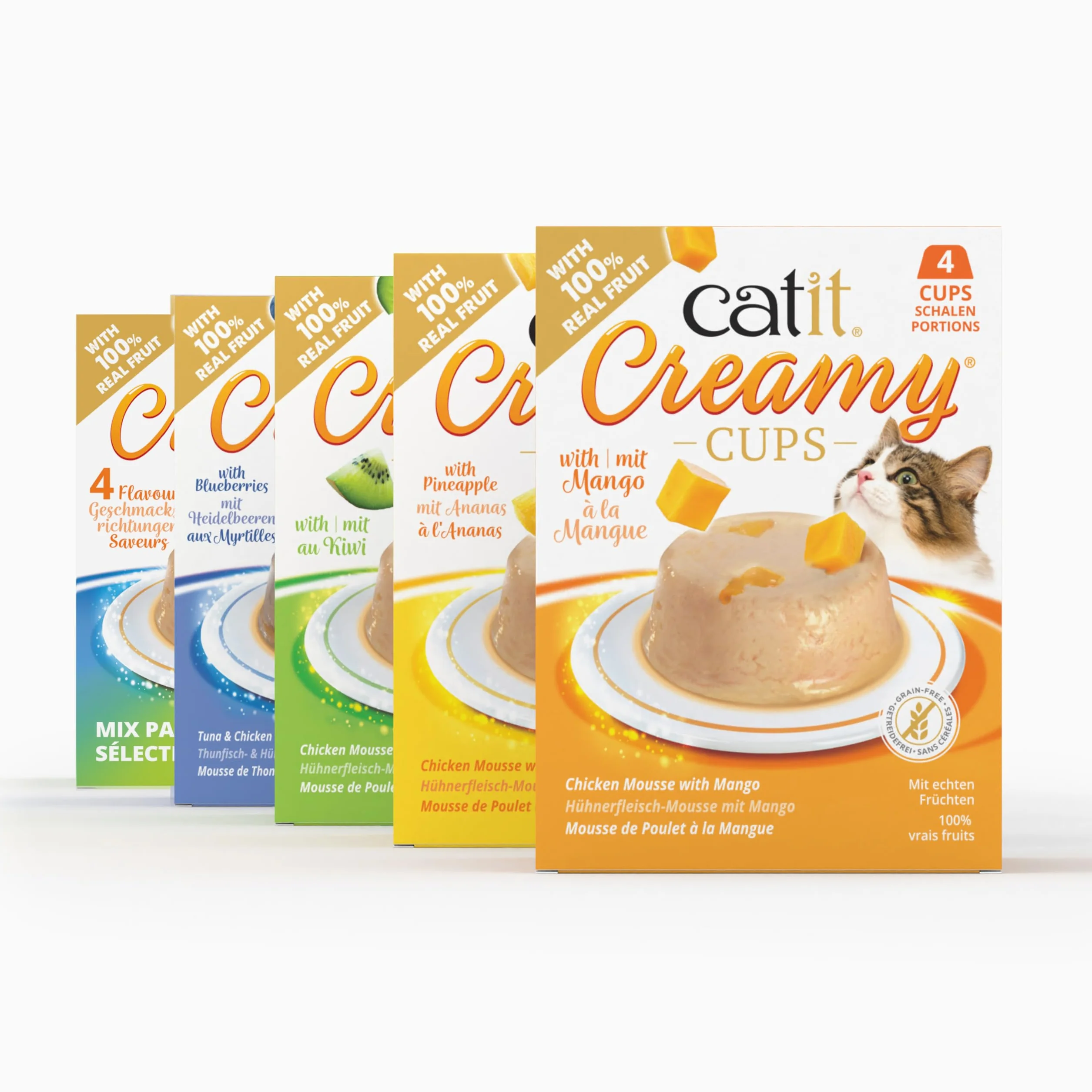 Catit Creamy Cups dla kotów, tuńczyka, kurczaka i żurawiny, 4x25g