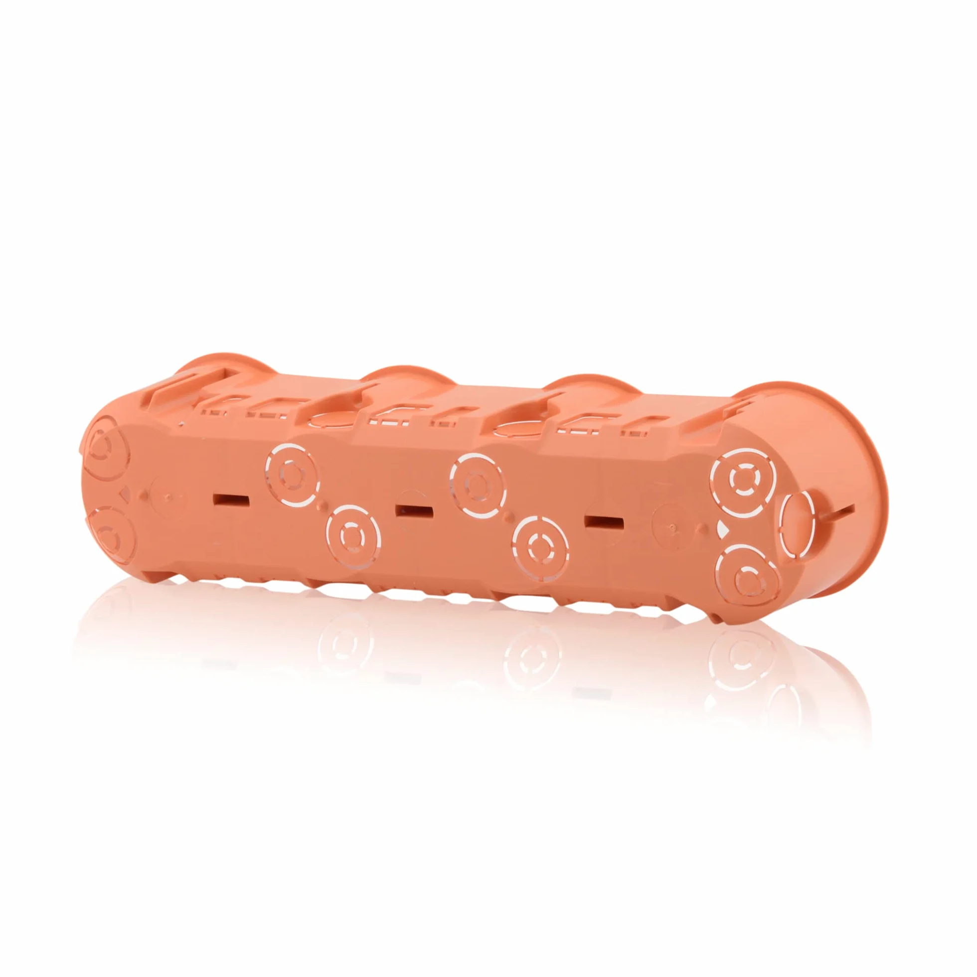 Puszka podtynkowa, 4 gniazda, głęboka puszka łącząca, średnica 68 mm, wysokość 60 mm, pomarańczowa, IP30, 650°C, do montażu urządzeń, bez śrub