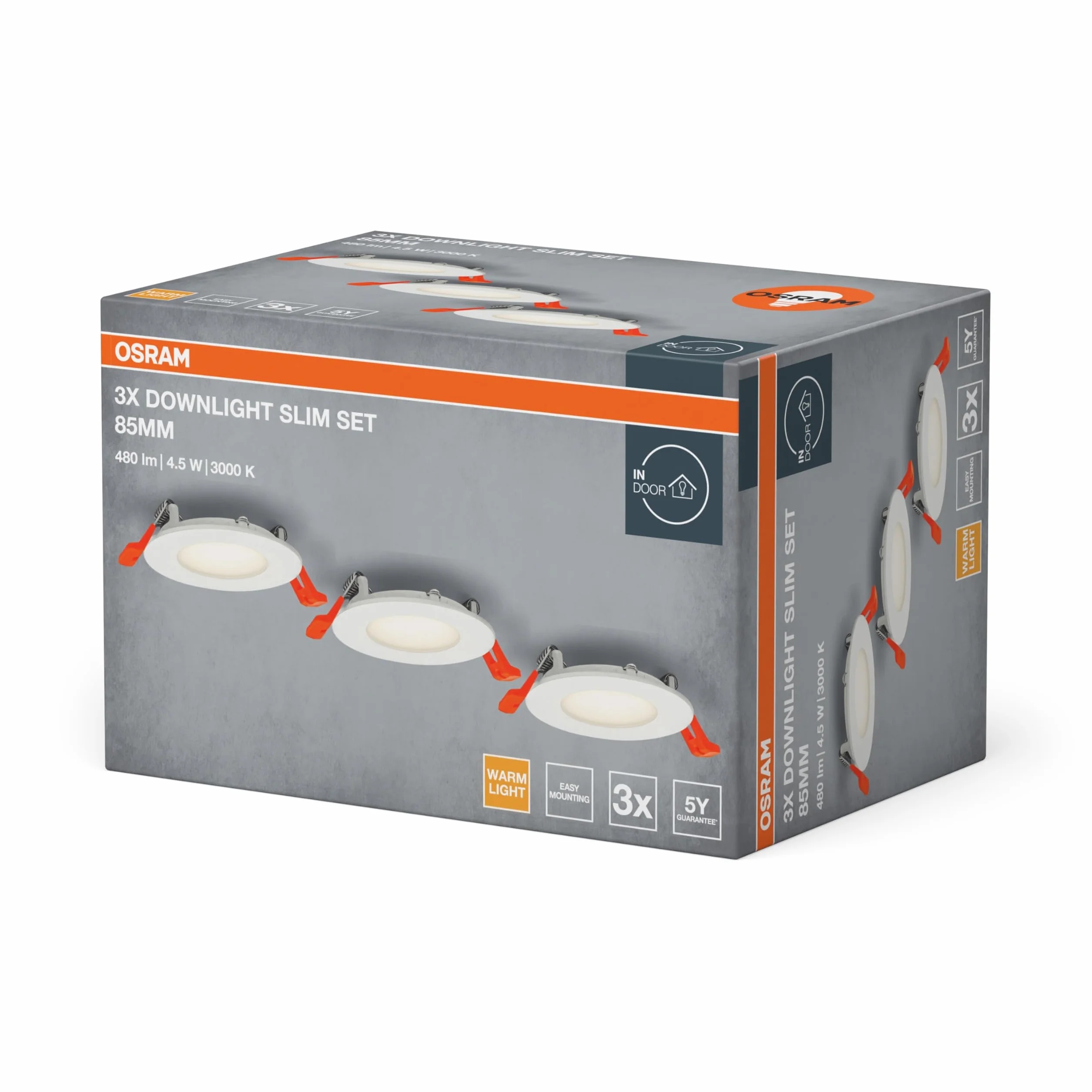 OSRAM Zestaw opraw wpuszczanych 3x85mm 3000K biały IP20