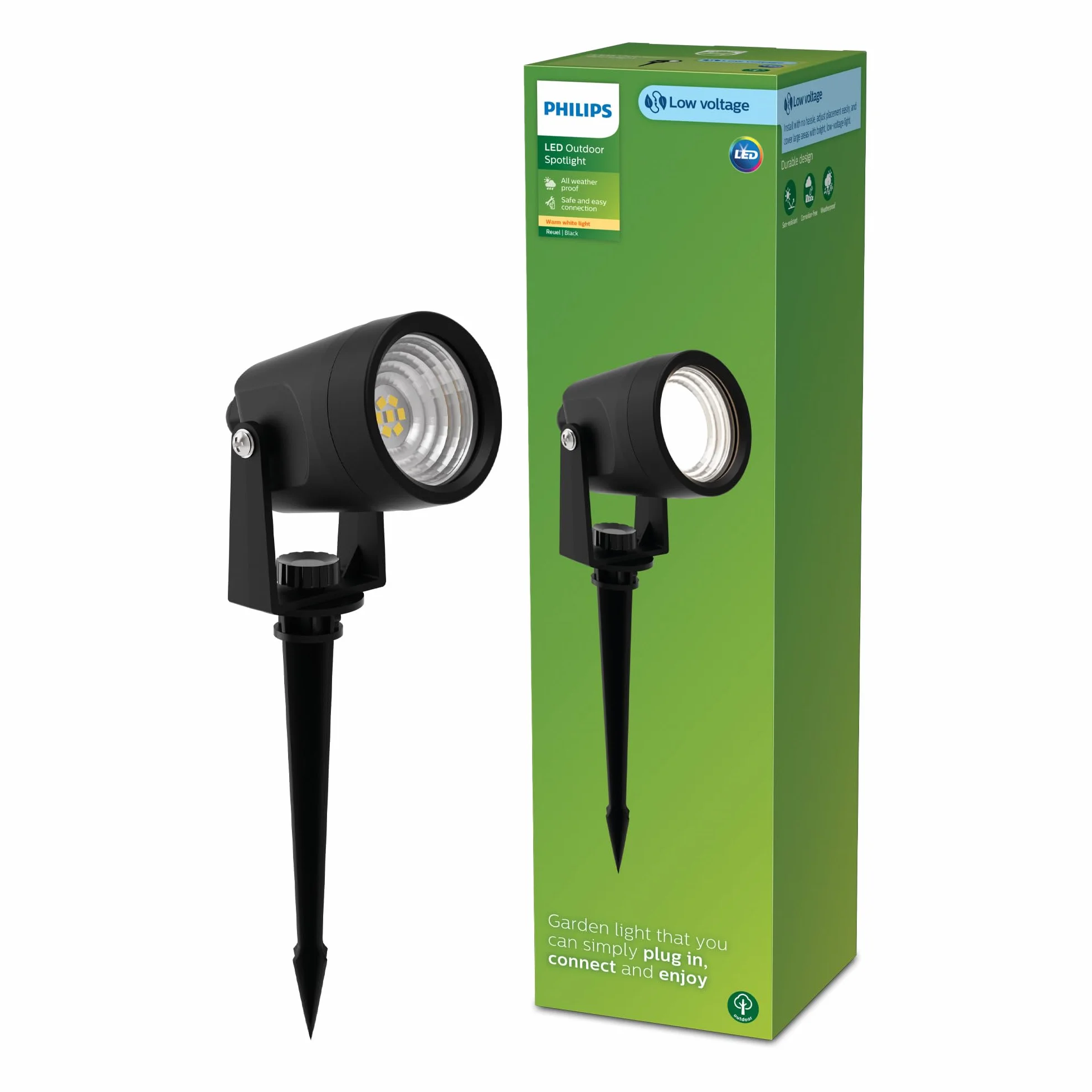 Philips Reuel Zewnętrzna Lampa Punktowa 24 V GardenLink Niskonapięciowa, 2700 K, 180 lm, Czarna, Zestaw Rozszerzeń