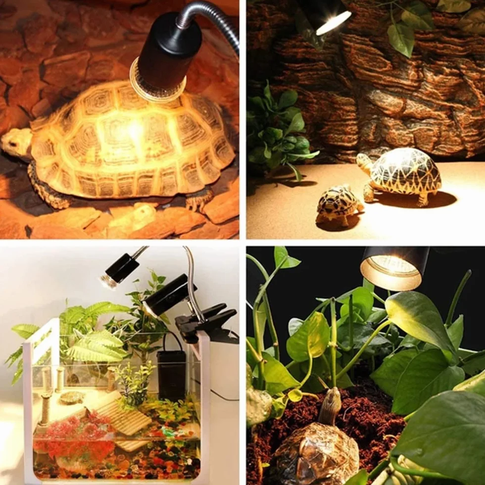 NEWFUN lampa grzewcza dla gadów, lampa dla żółwi z klipsem, lampa grzewcza do terrarium, z 2 żarówkami UVA UVB 50W i obrotowym mocowaniem 360°, do gadów akwariowych, jaszczurek, żółwi, płazów itp
