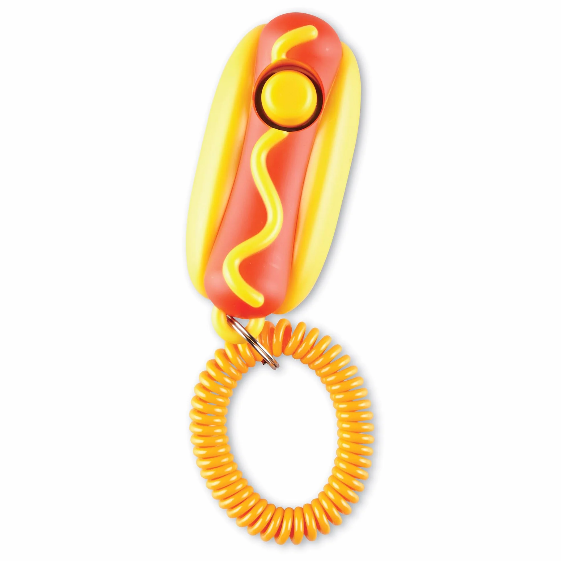 Brightkins Smarty Pooch Training Clicker: hot dog, klips treningowy dla psów z elastycznym paskiem na nadgarstek, rozwiązania do szkolenia psów i zachowania, 1 sztuka