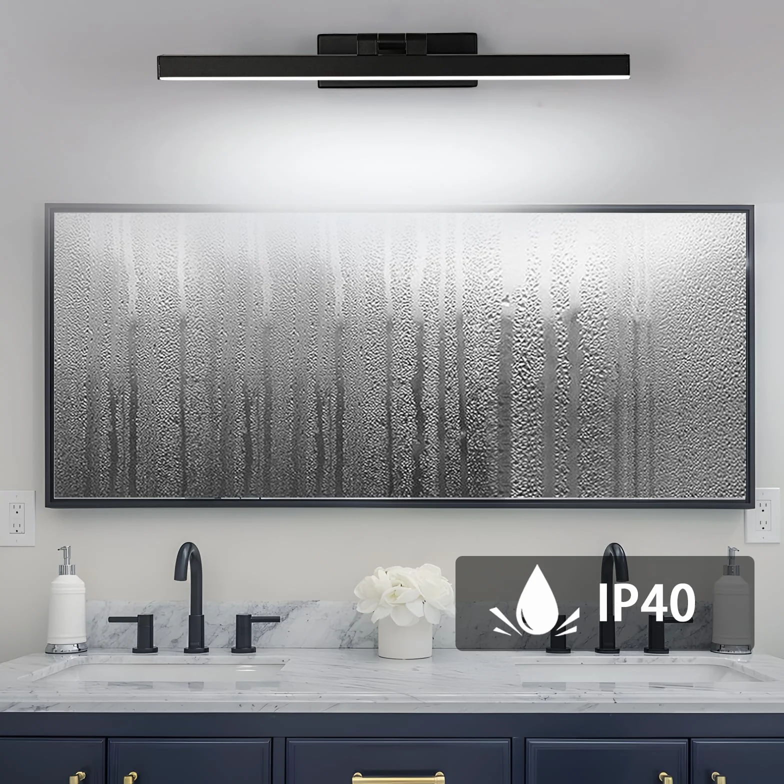 Comely Lampa Lustrzana Łazienkowa 9W 1100LM 220V, 40cm Lampa Lustrzana Kinkiet LED, Zimna Biel 6500K Oprawa Łazienkowa IP40, Czarny
