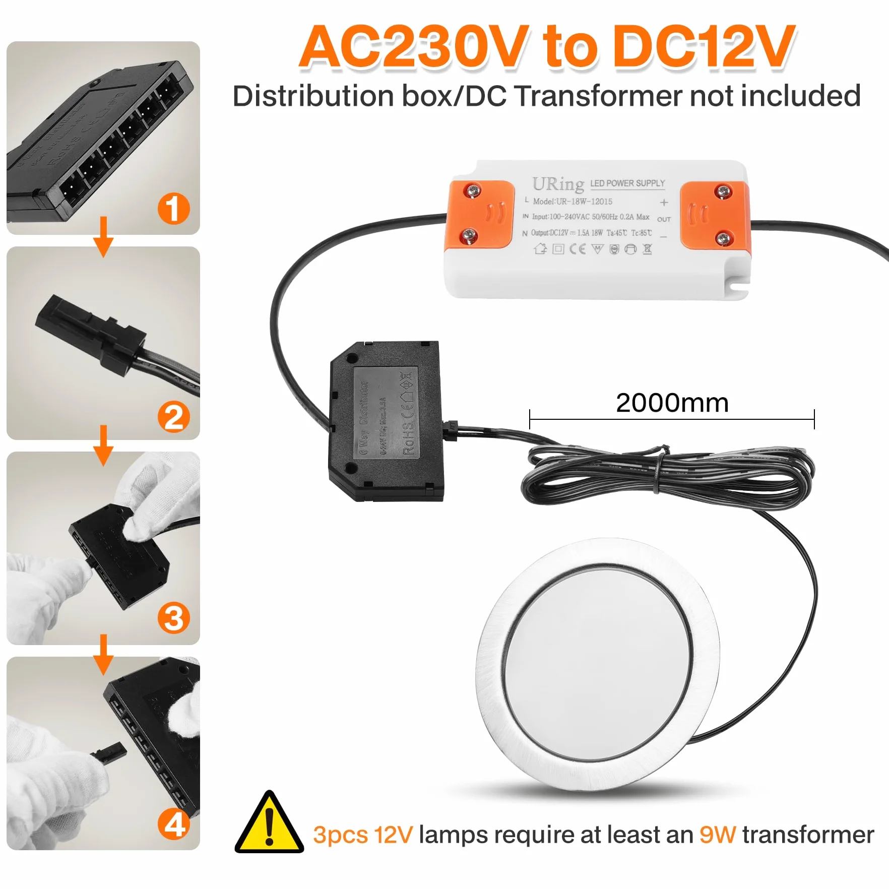 Downlight LED wpuszczany sufit 12 V ściemniany 3 W LED do dachu 3000K 4000K 6000K reflektor wewnętrzny 12v z kablem 2m do kampera/mebli, cięcie 55-58 mm, zestaw 3 szt
