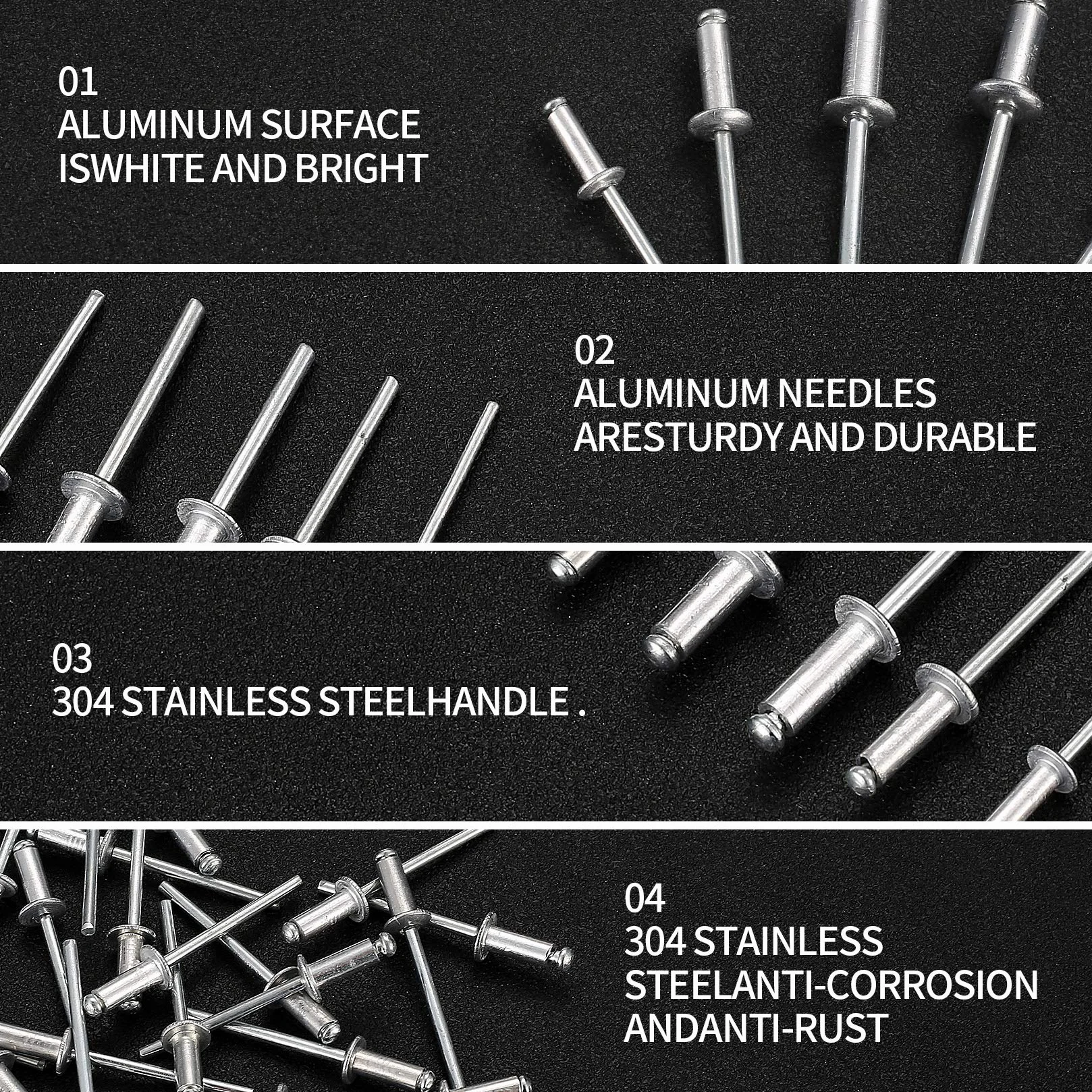 120 sztuk aluminiowych nitów niewidomych, zestaw nitów Pop, nity aluminiowe do zacisków ślepych - M3,2 x 10 mm/M4 x 10 mm/M4*12mm/M4,8 x 12 mm/M4,8 x 14 mm