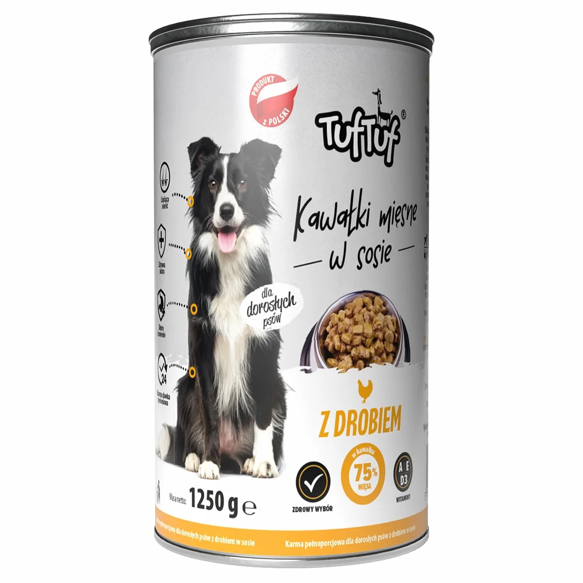 TufTuf, Mokra Karma dla Psa, Mix Smaków Drób i Wołowina, 1250g x 6 Puszek, Kawałki Mięsne w Sosie, dla Dorosłych Psów