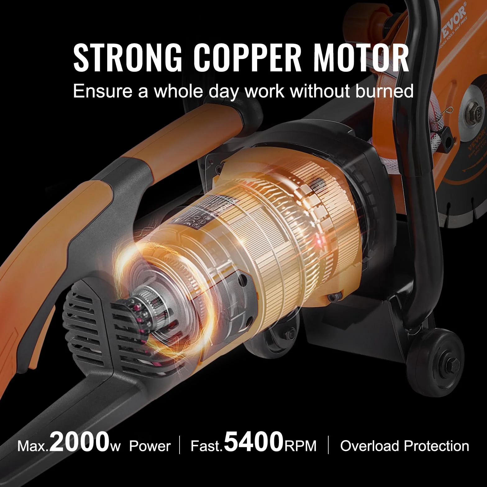 VEVOR Elektryczna piła do betonu 180 mm 2000 W, głębokość cięcia 63 mm, piła tarczowa na mokro/sucho