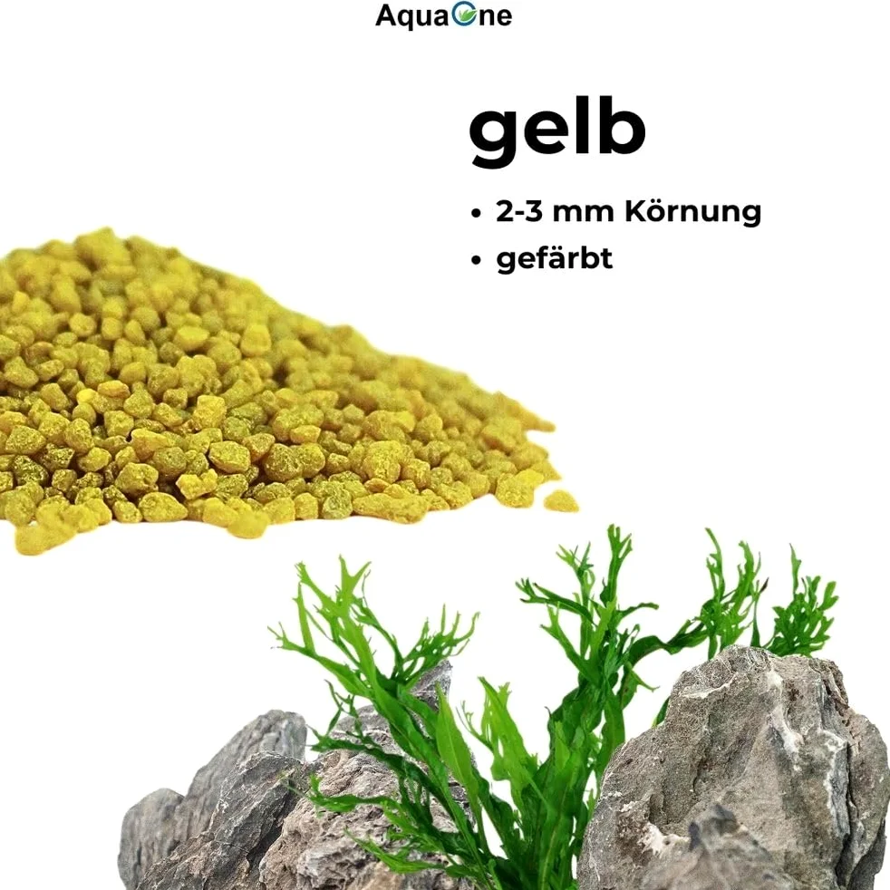 AquaOne Żwir do akwarium, 20 kg, żółty 2-3 mm, żwir akwariowy, jakość premium, żwirek kwarcowy, zaokrąglone ziarno, żwir akwariowy, dekoracja do akwarium