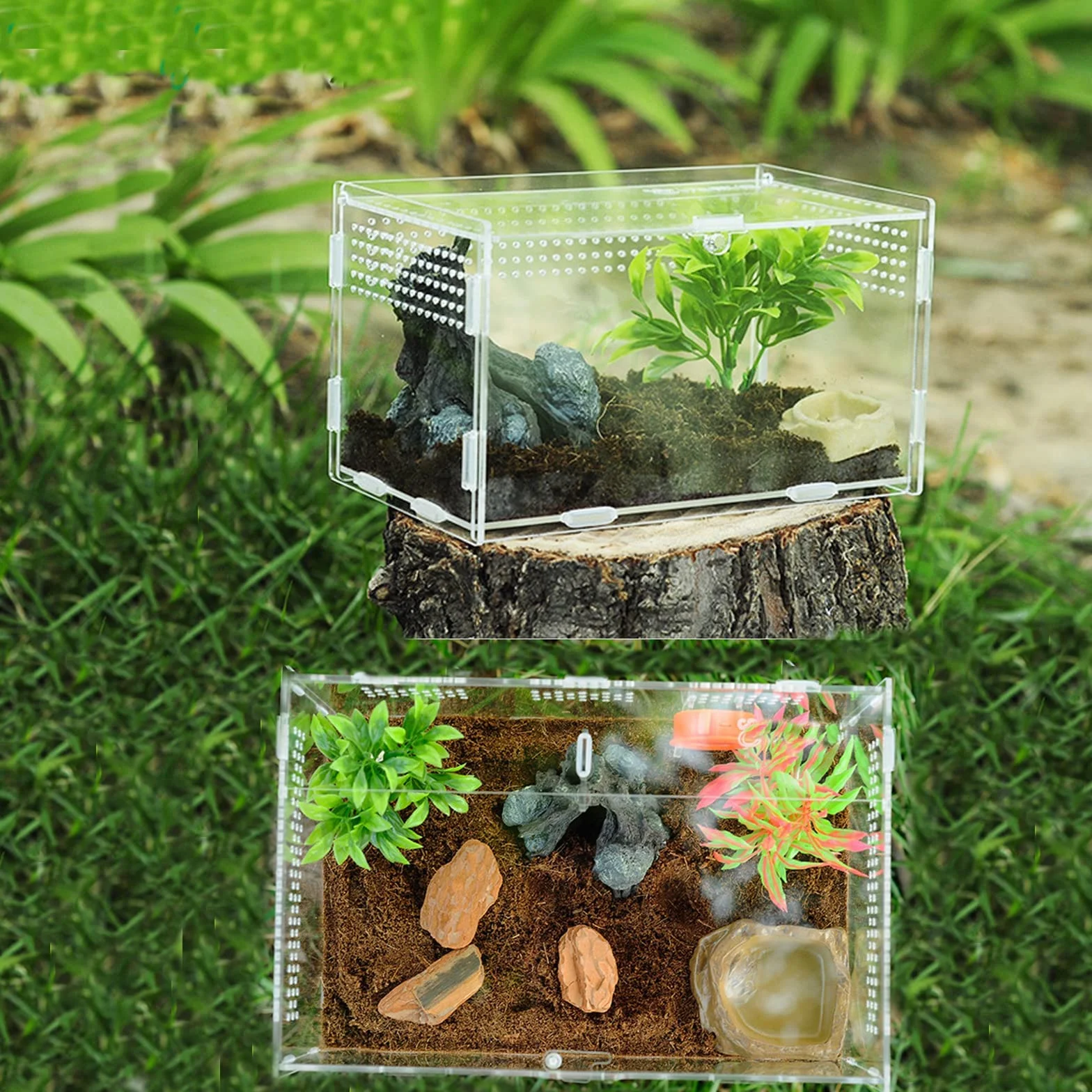 Mini Terrarium - Akrylowe Przezroczyste Pudełko Transportowe na Ślimaki, Pająki, Gekony, Chomiki, Węże, Żółwie - Przenośne dla Gadów, Karmienie Owadów