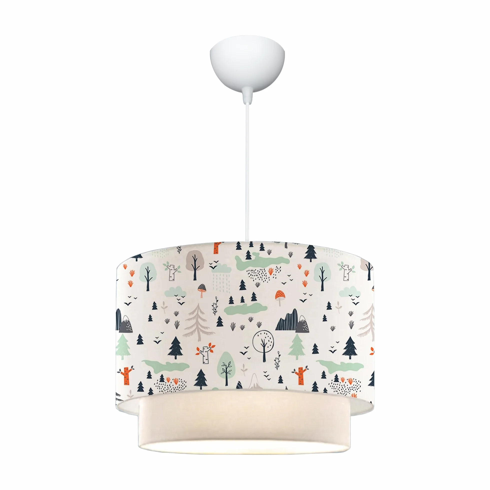 lux.pro Lampa do pokoju dziecięcego Lurgan, lampa sufitowa E27, odpowiednia dla LED, lampa wisząca z abażurem z tkaniny, podwójny motyw drzewa, 70 cm wysokości, biała