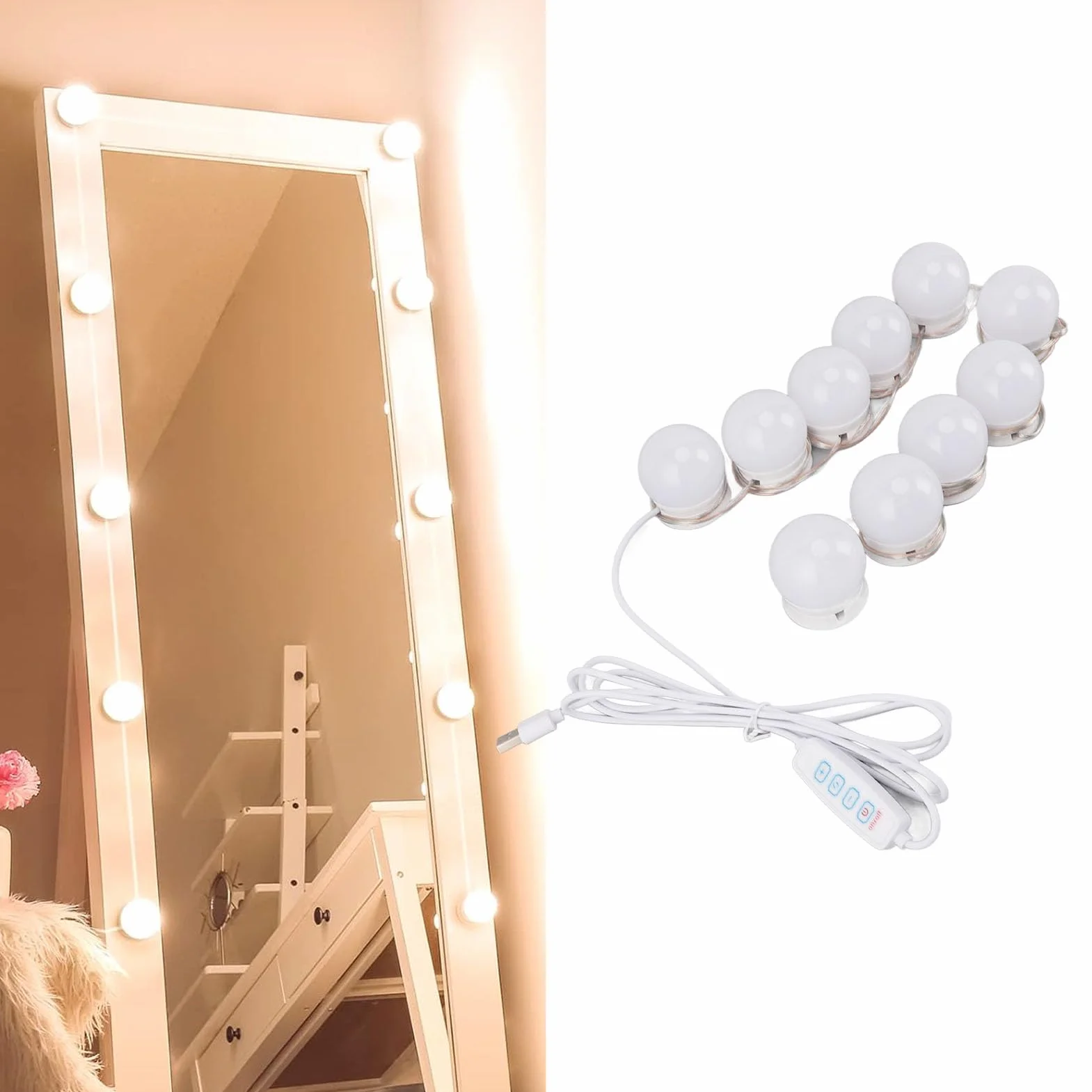 Żarówki Led Vanity Lights Lustrzana żarówka do toaletki USB Ściemnialne oświetlenie ledowe do makijażu for łazienka