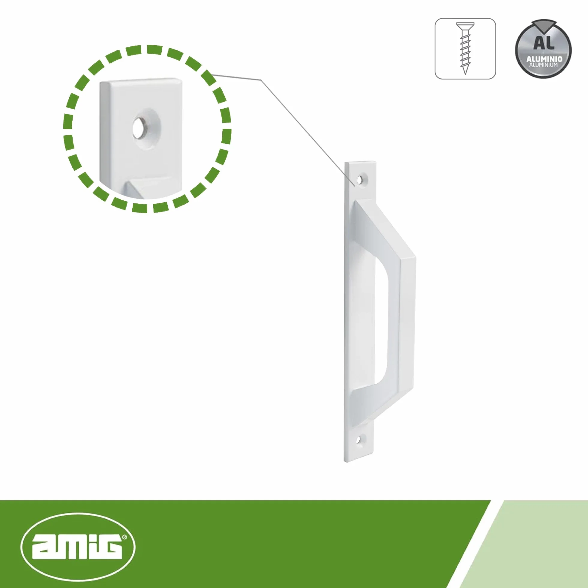 Amig - Aluminiowa klamka w kolorze białym do drzwi przesuwnych lub składanych - 198 x 25 x 40 mm | Funkcjonalny i wygodny uchwyt