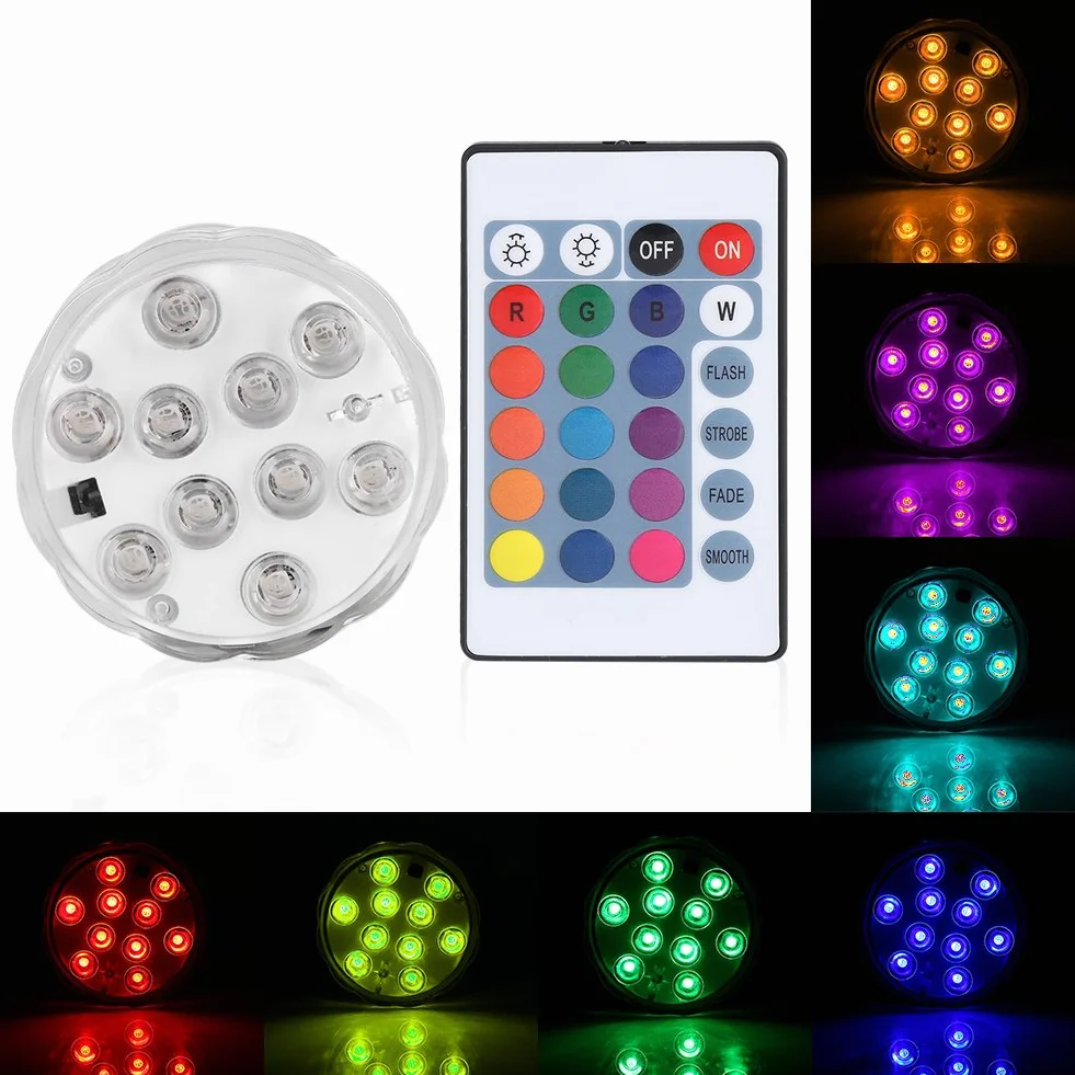 Zatapialne diody LED Wodoodporna dioda LED zmieniająca kolor Podwodna elektroniczna herbata Okrągła świetlna z pilotem do akwarium Ogród Basen Staw Wesele Halloween Halloween Lampki świąteczne