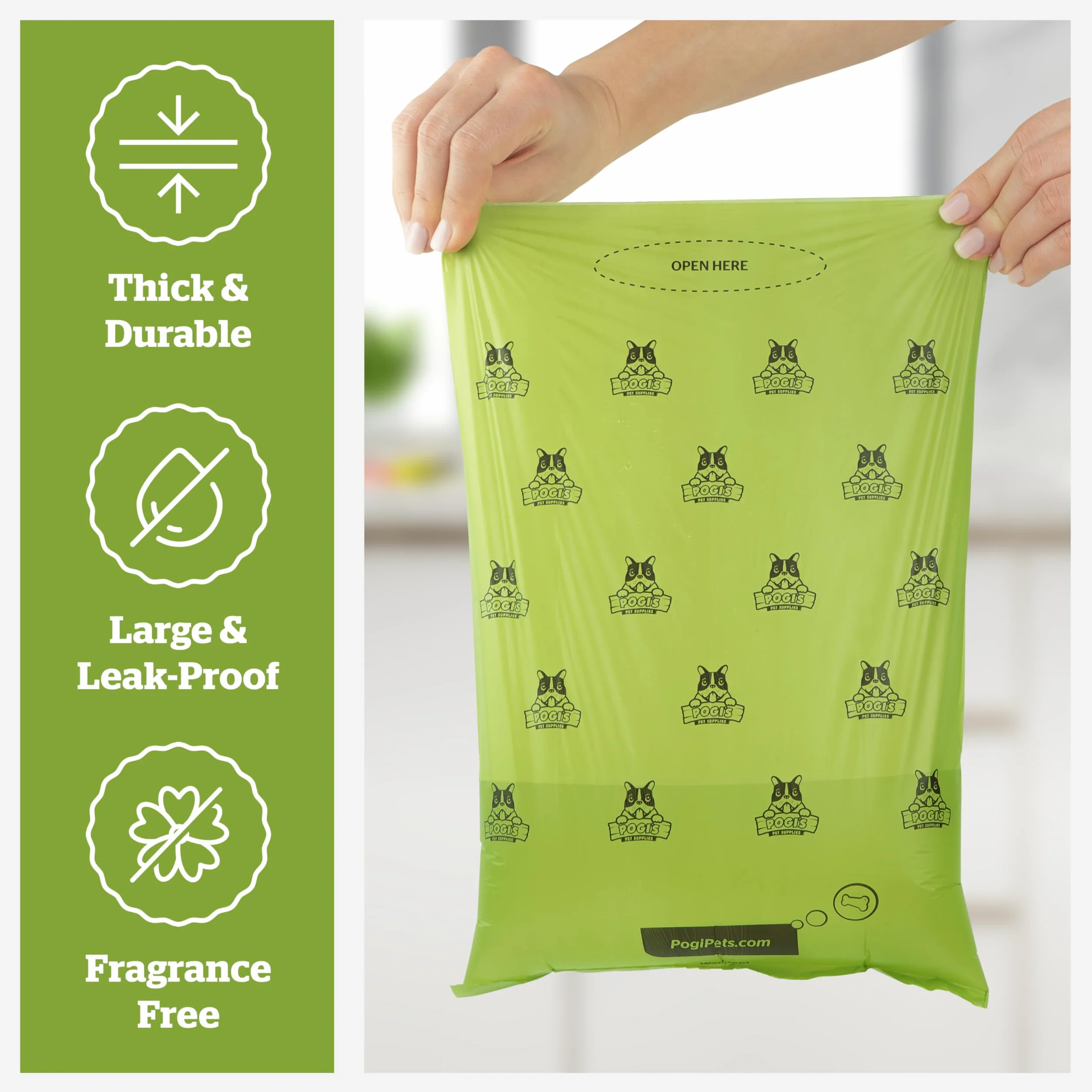 Pogi's Dog Poo Bag Holder – dozownik z metalowym karabińczykiem na smycze, zawiera 15 bezzapachowych torebek