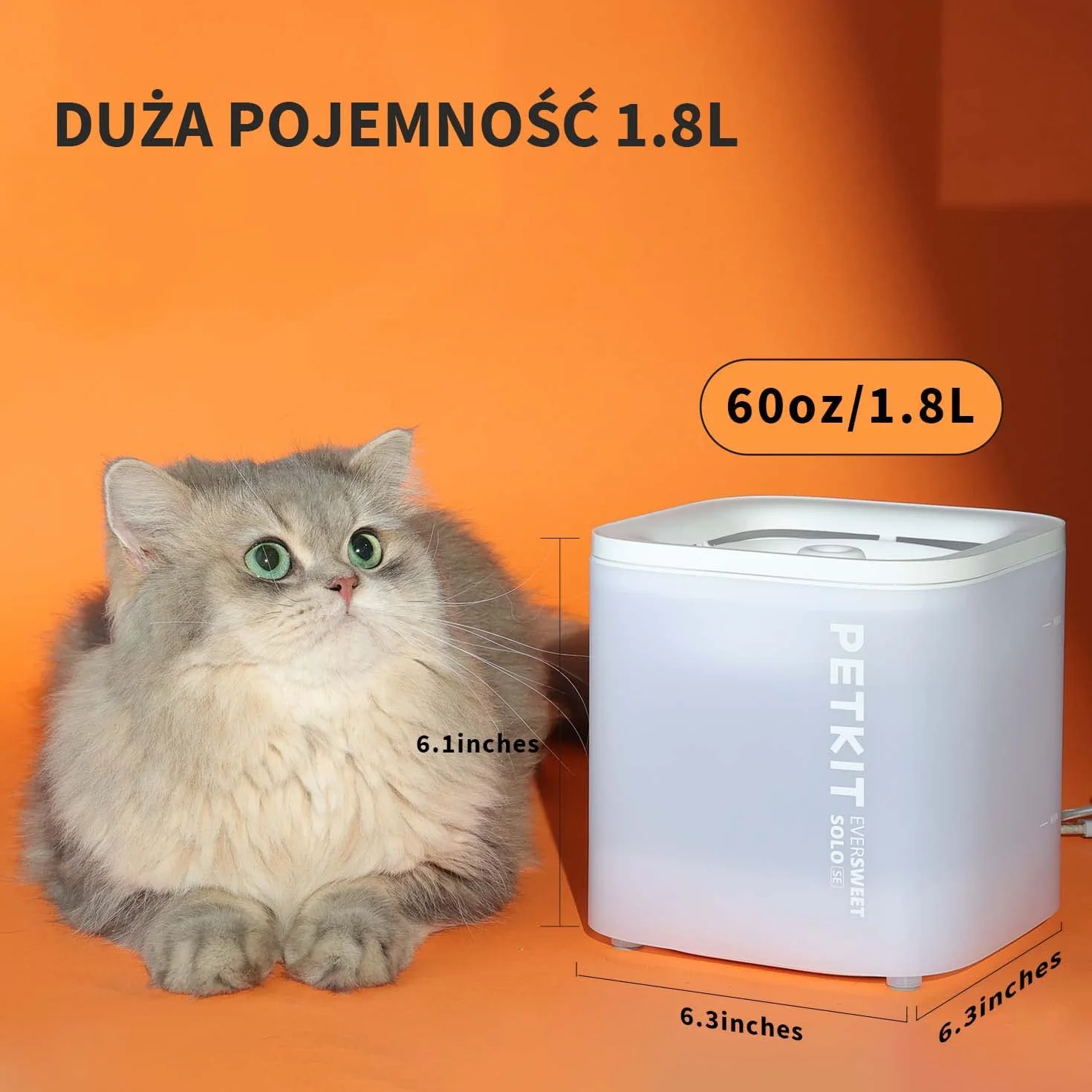 Petkit EVERSWEET Fontanna dla Kota i Psa, Bezprzewodowa Pompa Wodna, 1,85L, Inteligentne Światło LED, 25db Niezwykle Cichy