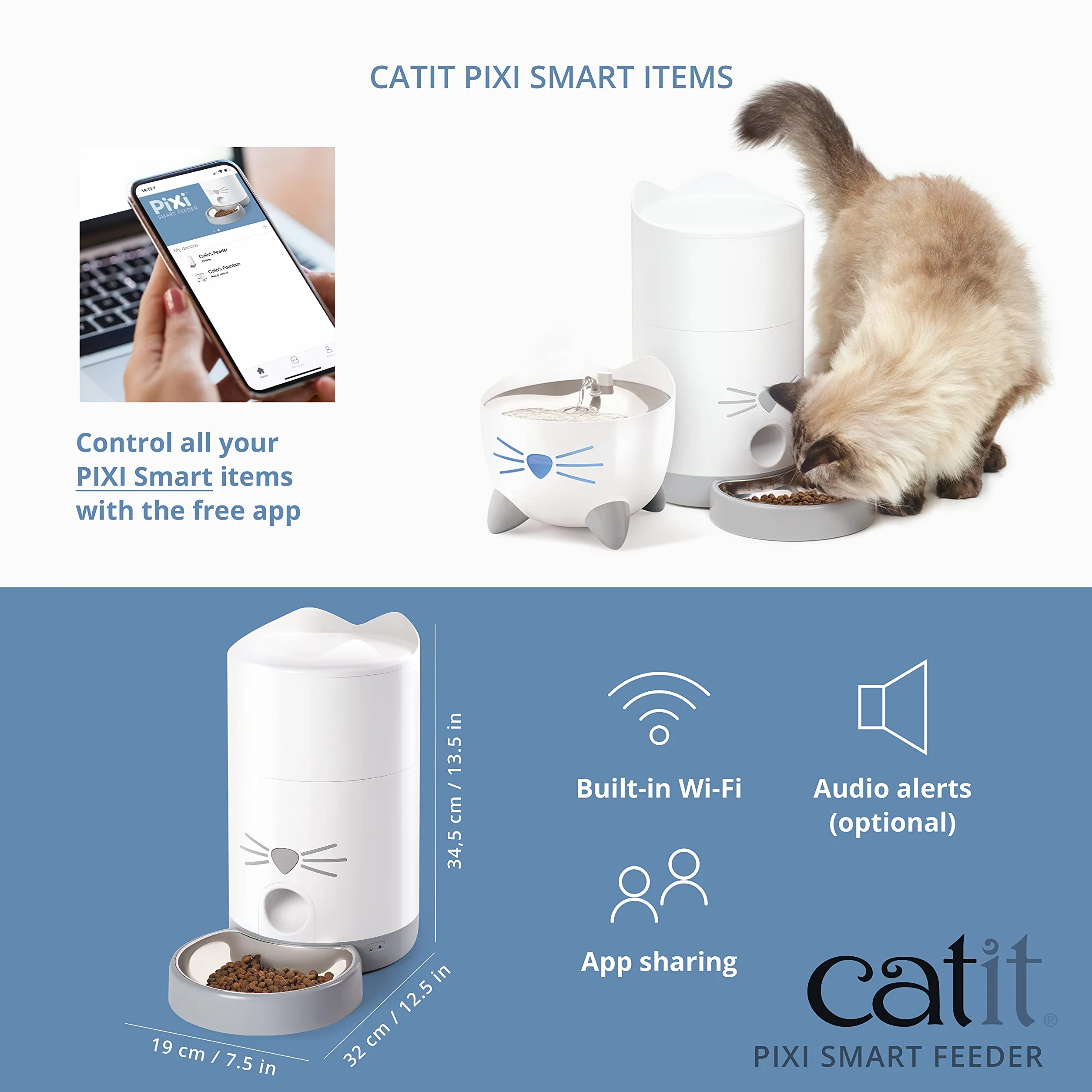 Catit Pixi Smart Dozownik Karmy dla Kota, Biały/Szary, 1.2 kg