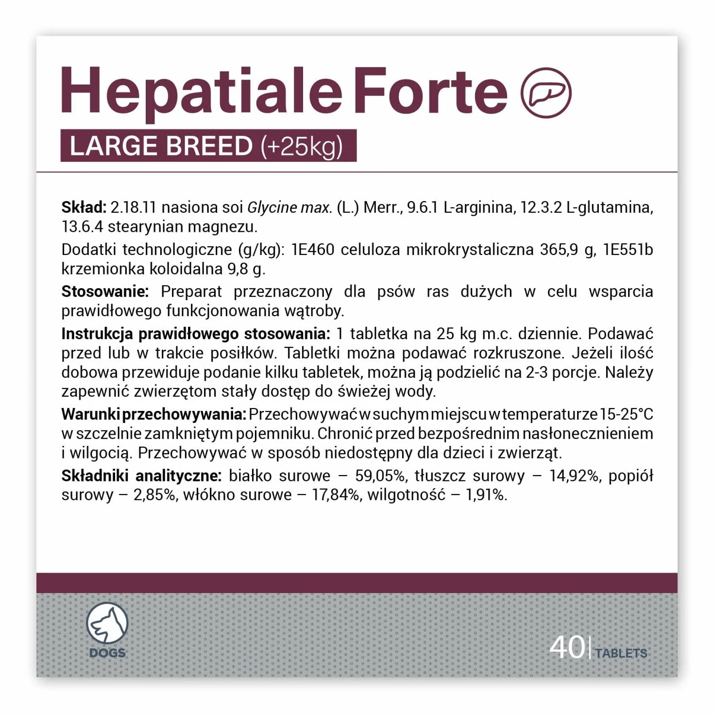 VET EXPERT HEPATIALE FORTE LARGE BREED Preparat dla Psów Dużych Ras Wsparcie Wątroby 40 Tabletek