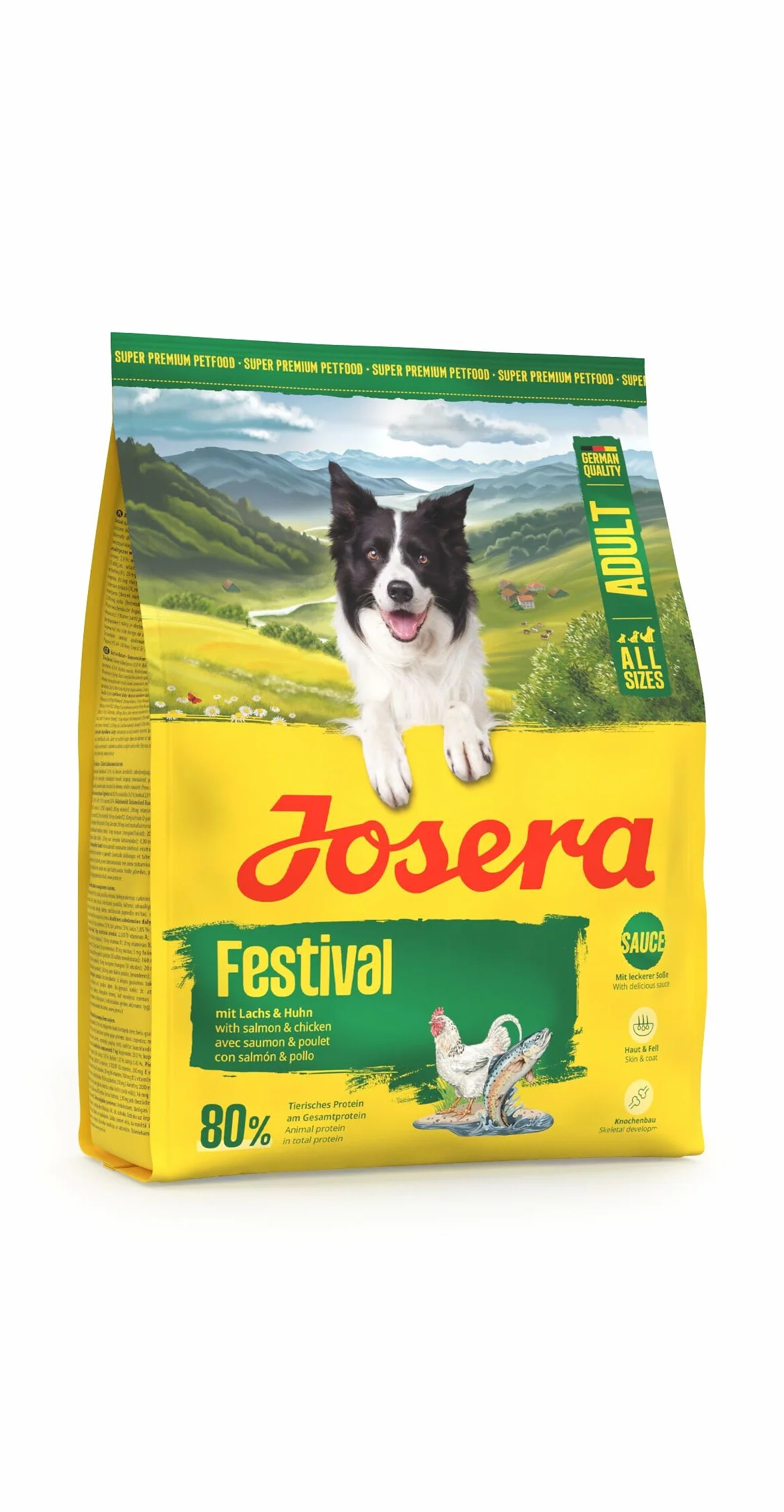 JOSERA Adult Festival łosoś i kurczak (1 x 900 g) | sucha karma premium dla dorosłych, wybrednych, aktywnych psów | bogata w energię | w pysznym sosie również do namaczania | bezglutenowa | 1 sztuka