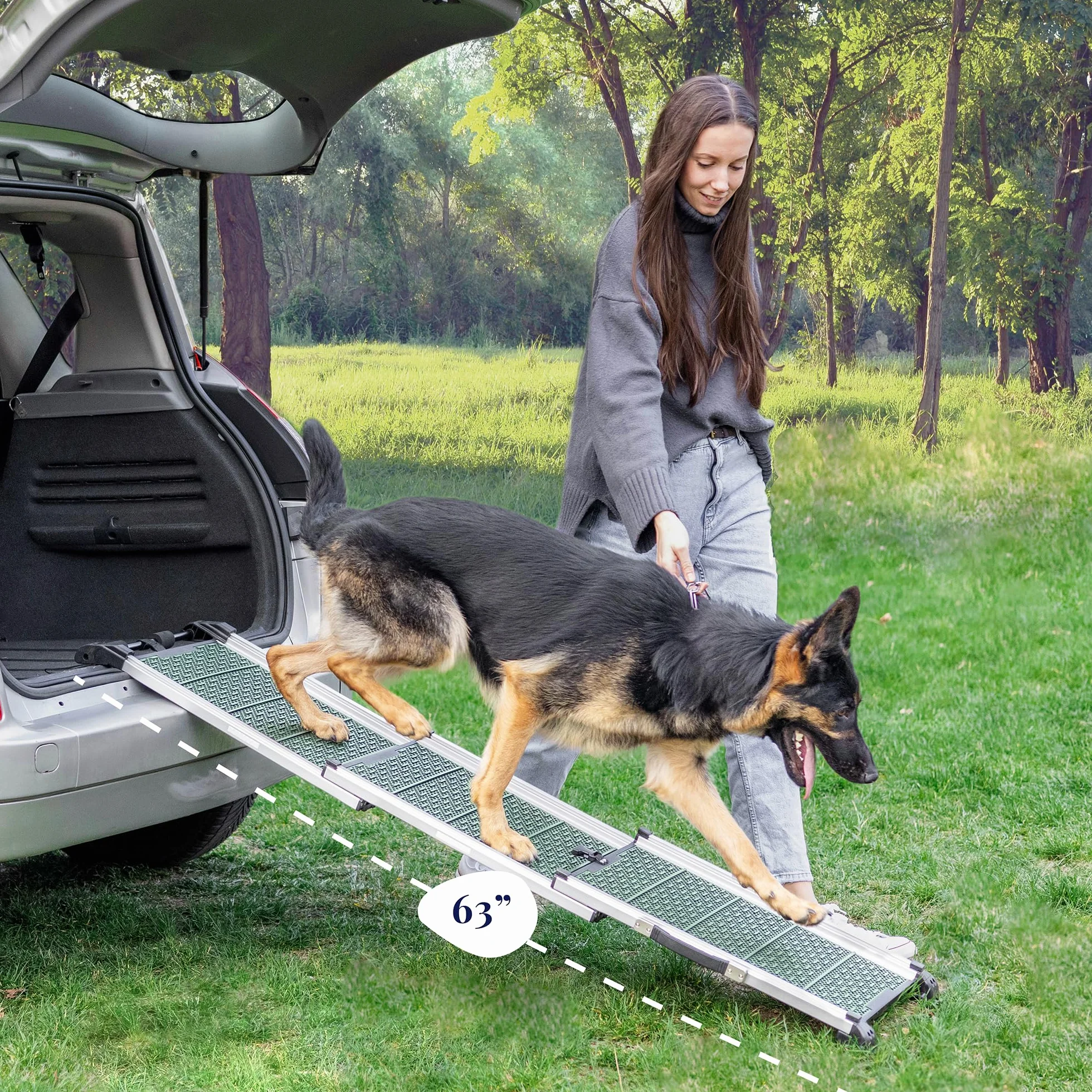 Samochodowa rampa dla psów składana – stabilna i antypoślizgowa drabina dla psów do samochodu i SUV-a, obciążenie do 90 kg, teleskopowa, aluminiowa rampa dla dużych psów, odblaskowe boki, schody dla