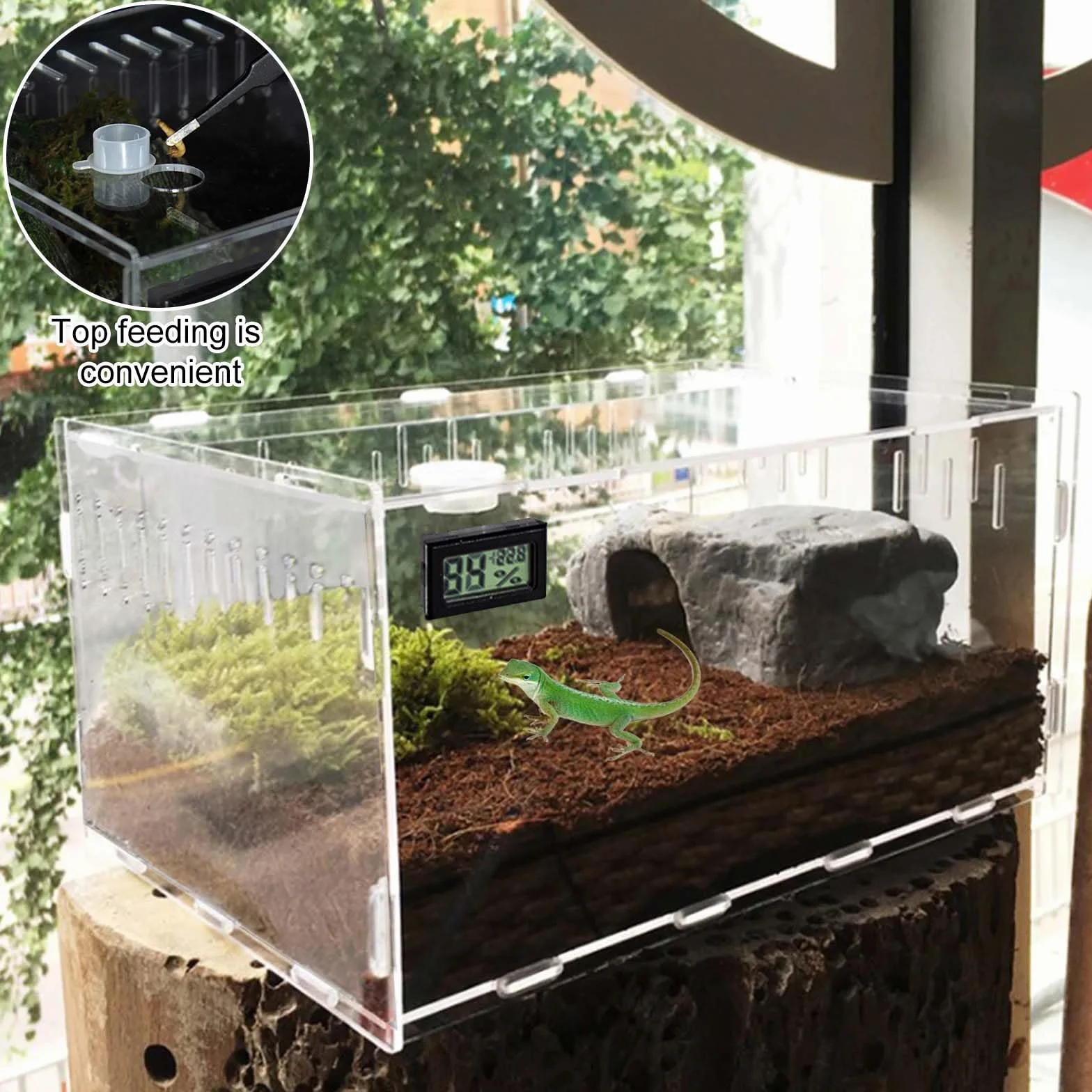 GAOUTO Akrylowe terrarium ślimaki 40 x 25 x 20 cm, akrylowe pudełko na karmę dla gadów, przezroczyste pudełko na karmę dla gadów, pająków