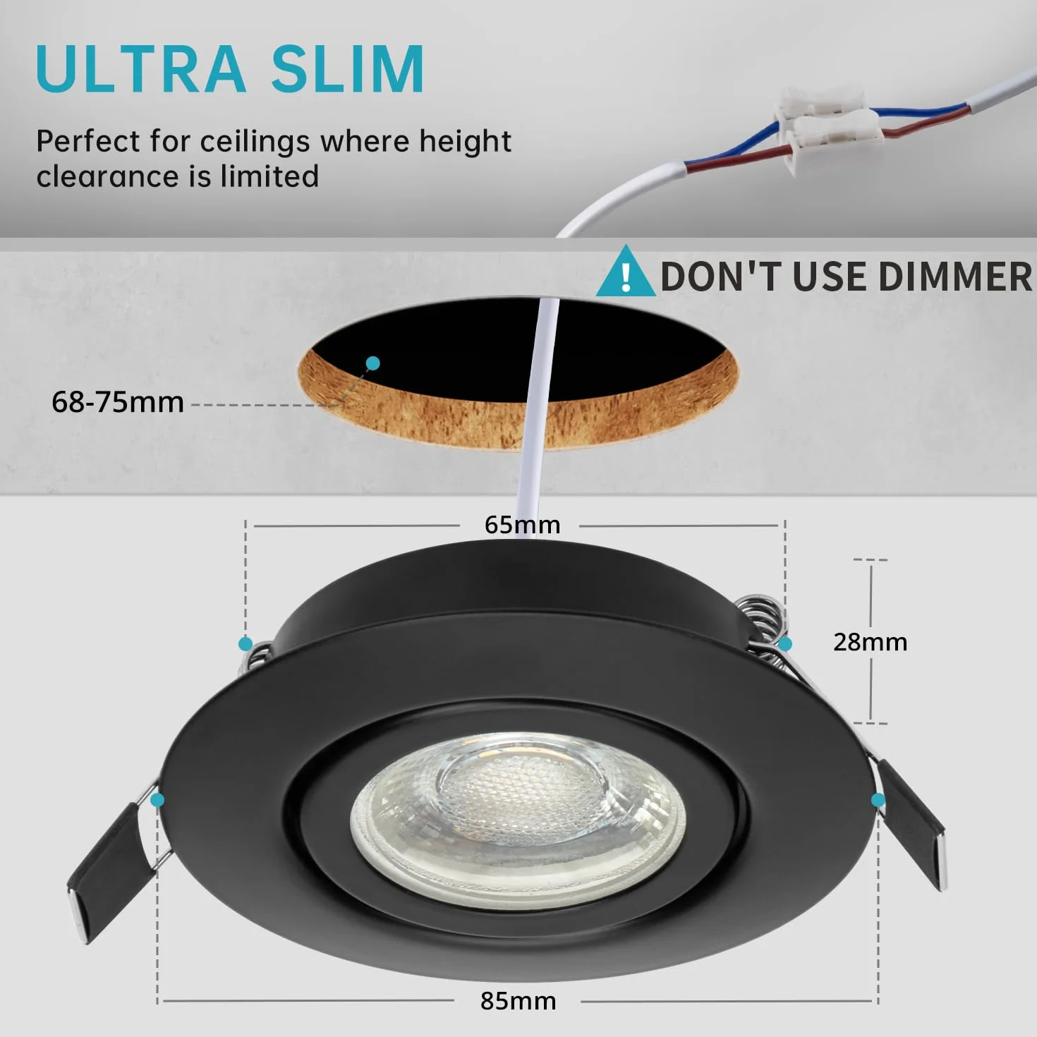 wowatt 10 x wpuszczana lampa punktowa LED, ściemnialna czerń łazienkowa, 7 W wpuszczana lampa sufitowa IP44 zimna biel 6000 K, ekwiwalent 700 W Halogenowa bardzo płaska lampa sufitowa, 700 lm,