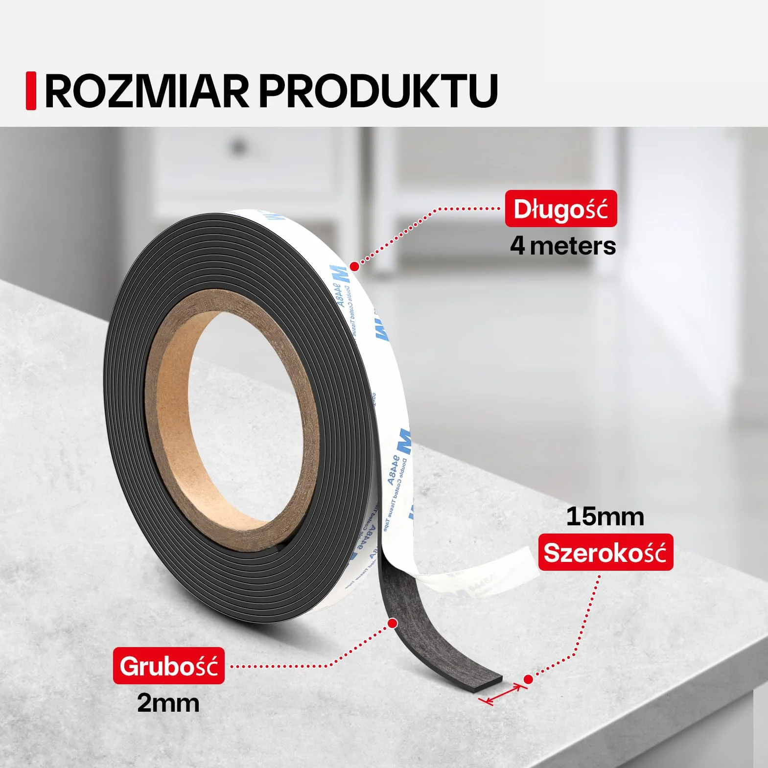 Taśma Magnetyczna A+B, Taśma Magnetyczna z Mocno Przylegająca Warstwa Klejąca do Ekranów Przeciw Owadom, Majsterkowania, Tablic, Pasek Magnetyczny, Paski Magnetyczne, 4m*15mm