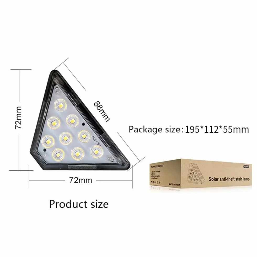 CREATESTAR Słoneczne światła stopniowe, trójkąt ogrodzenia schodów IP67 Wodoodporny pokład LED Light do ogrodowego patio, ganku,drzwi wejściowe, na zewnątrz, ścieżka, ciepły biały 6 paczek