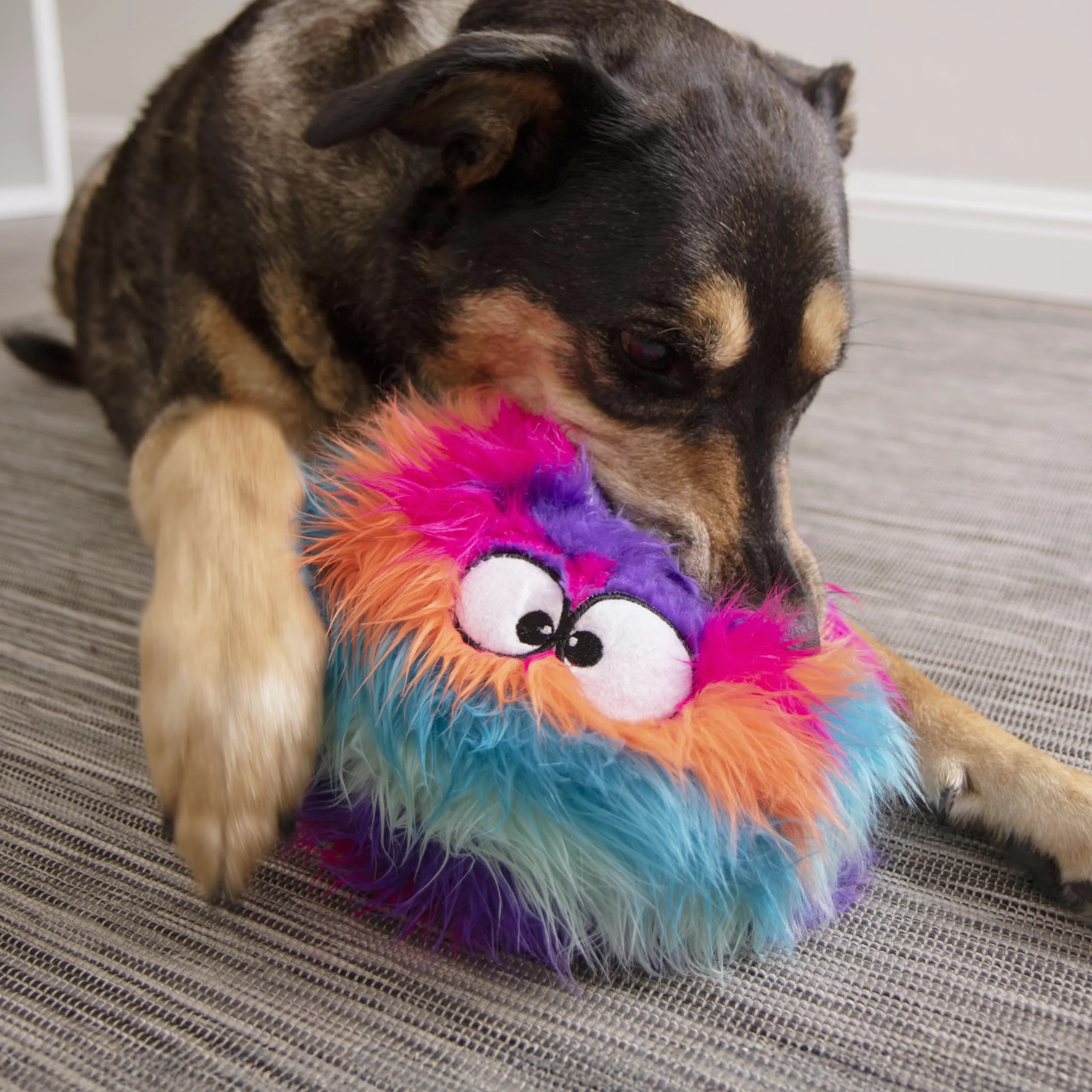 Moonmoon goDog Furballz with Chew Guard Technology Plush Dog Toy, Large, Bright Rainbow