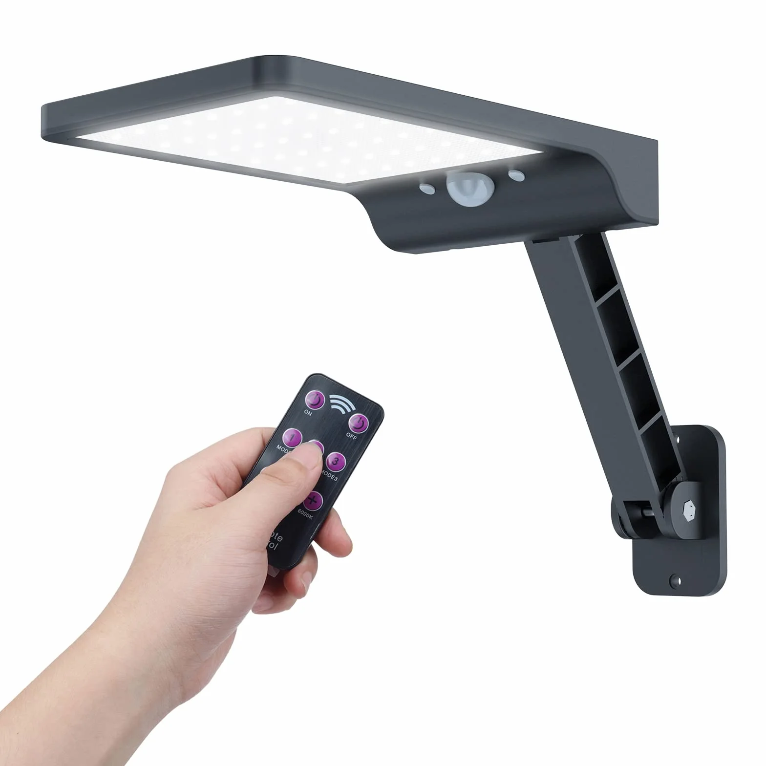 Lampy solarne do użytku na zewnątrz, COLBOR lampy solarne z czujnikiem ruchu z pilotem zdalnego sterowania, 3 tryby regulacji, IP65, wodoszczelne światło solarne na podwórko, garaż, białe, lampa solarna LED