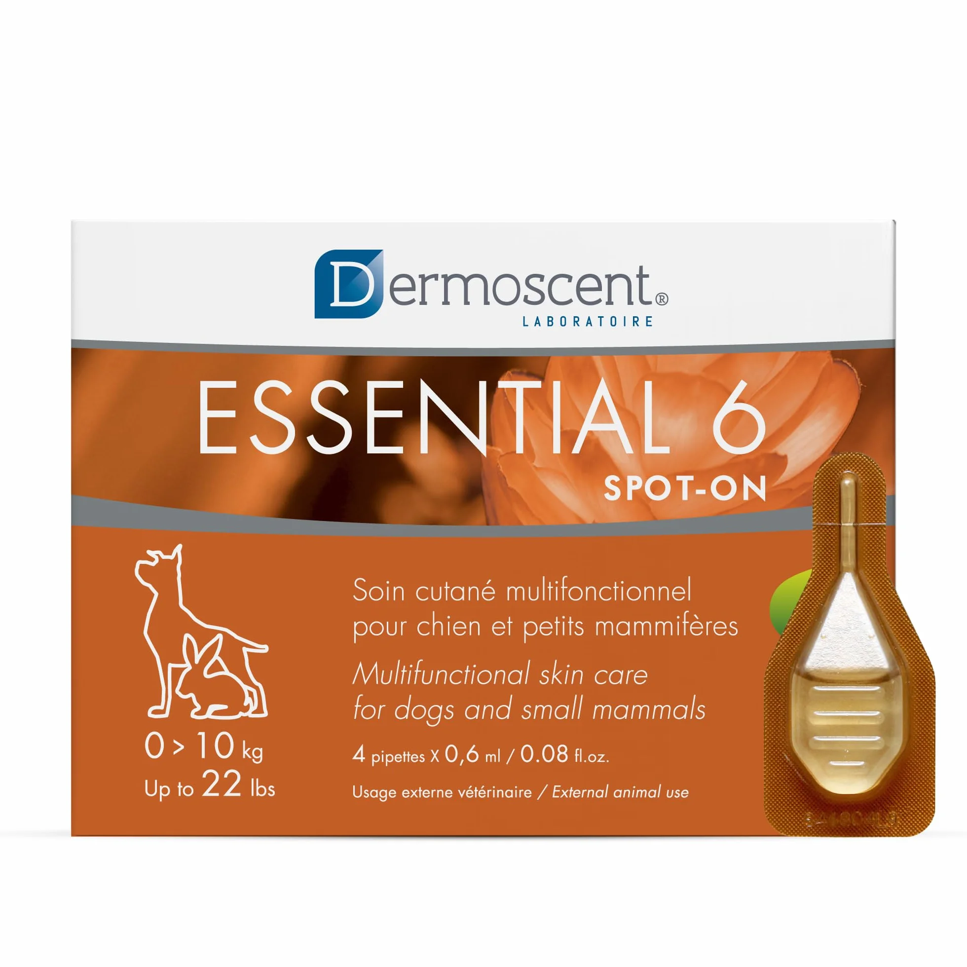 Dermoscent Essential 6 Spot-On | 4 x 0,6 ml | dla małych psów, kotów i małych zwierząt | może pomóc w łagodzeniu swędzenia | z witaminą E | bezproblemowe stosowanie