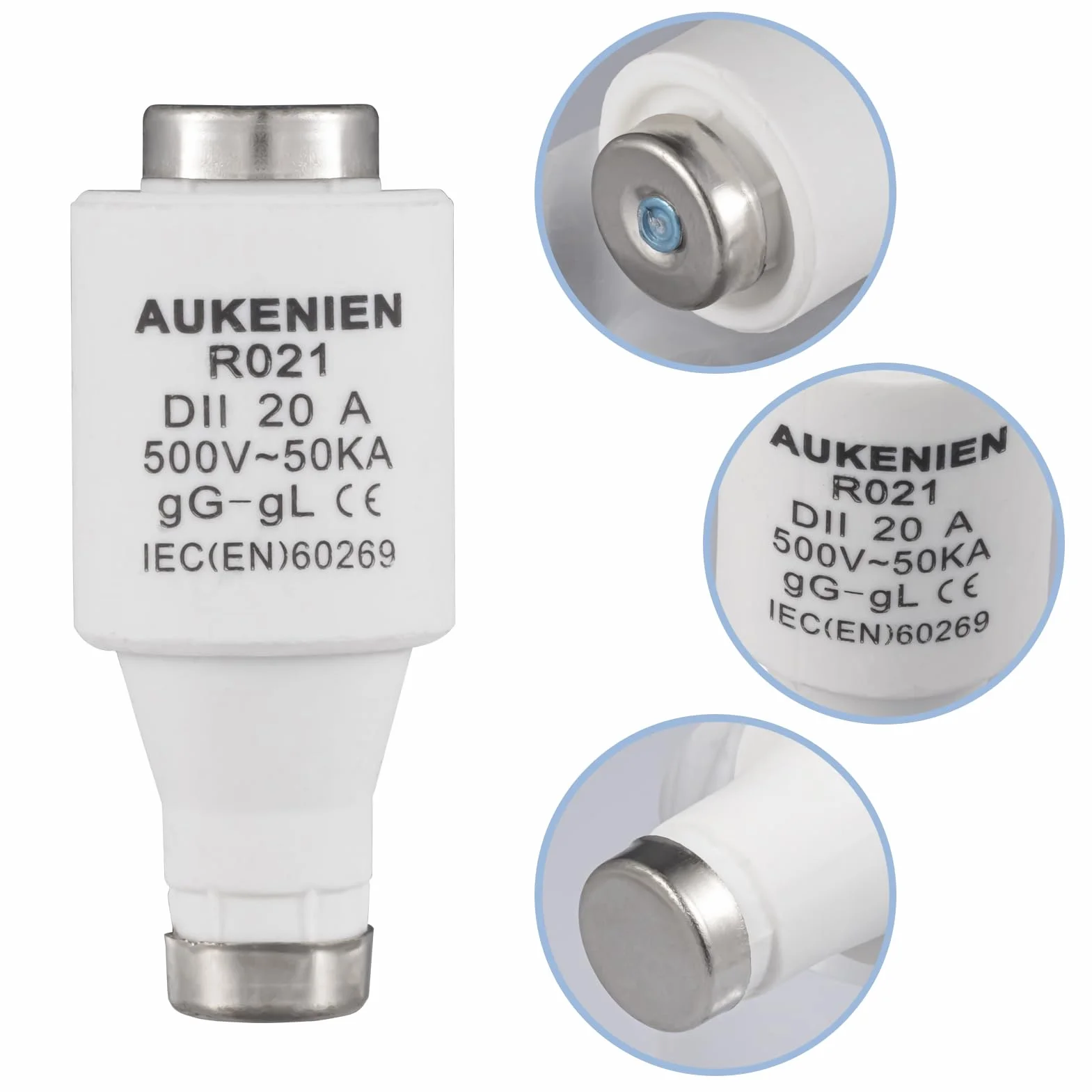 AUKENIEN DII E27 R021 Bezpieczniki ceramiczne spiralne 20A Bezpiecznik spiralny 20Amp 500V 50KA Bezpieczników Diazed Wkładki bezpiecznikowe do ochrony kabli i linii (opakowanie 10 sztuk)