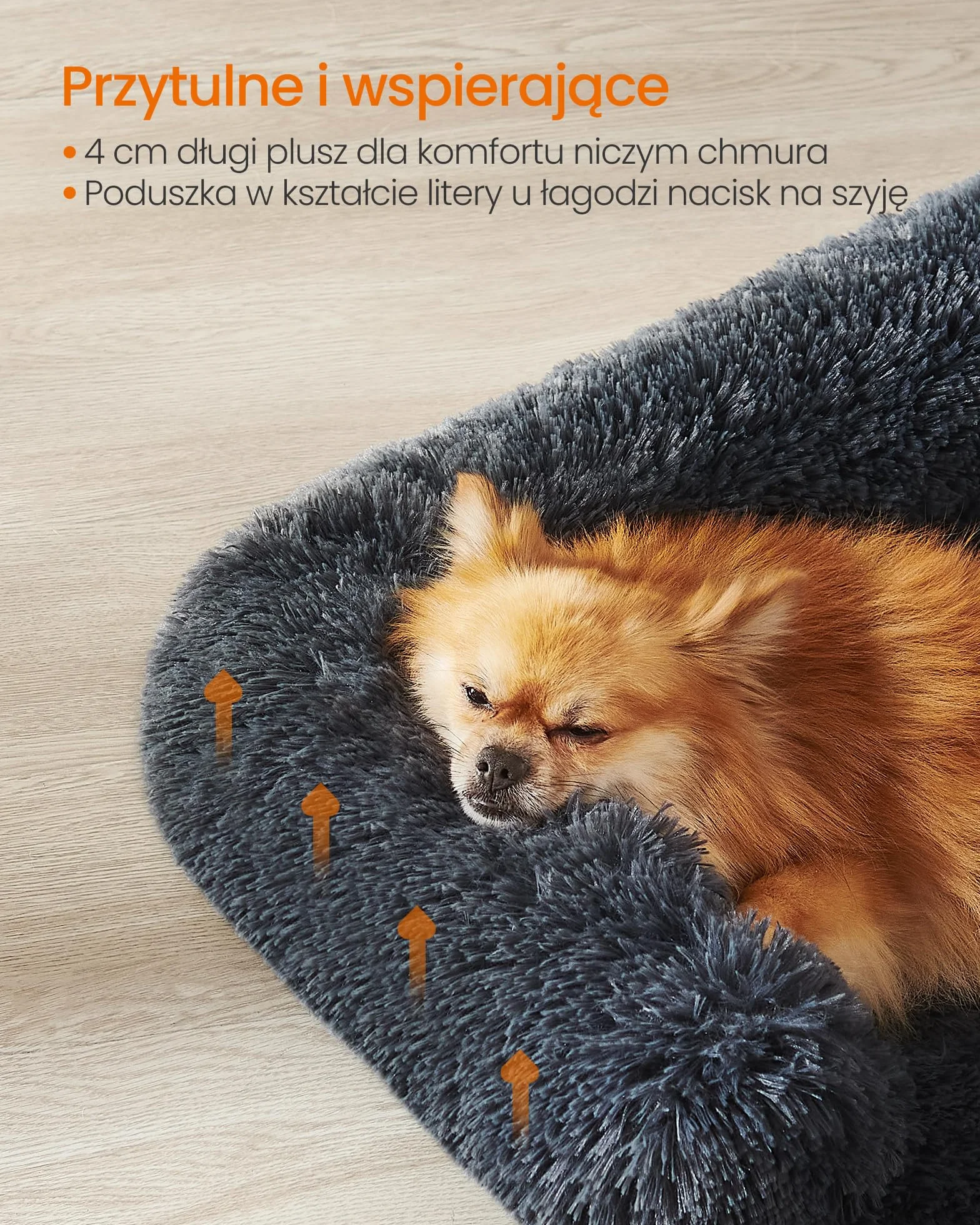 Feandrea FluffyHug narzuta na sofę, łóżko uspokajające dla małych i średnich psów, M, 80 x 75 x 16 cm, ciemnoszara