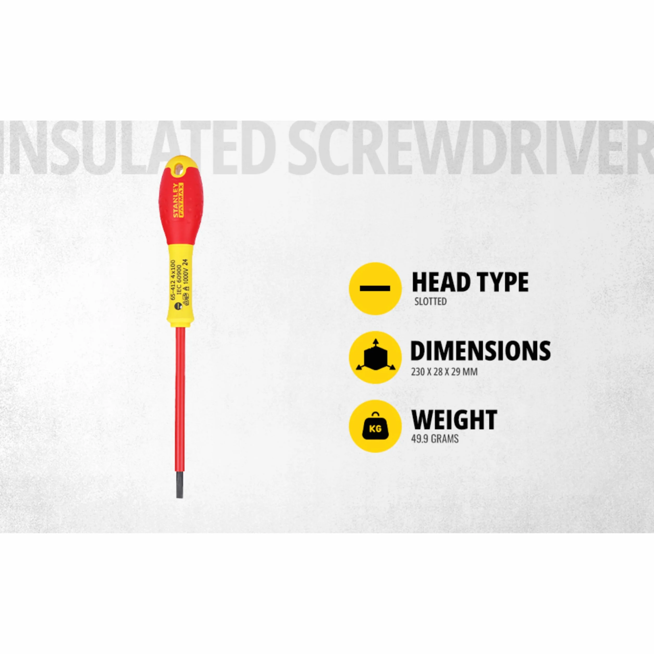 Stanley FatMax śrubokręt płaski (izolowany, końcówka równoległa 4 mm, długość 100 mm, chromowo-wanadowy, Soft-Grip) 0-65-412