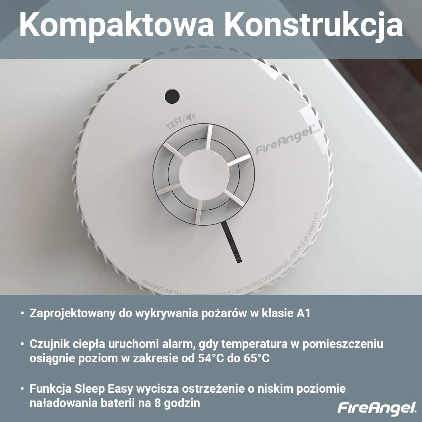 Fire Angel Czujnik Ciepła FA6215-INT Detektor Ciepła z Wymienną Baterią 5 Lat Biały