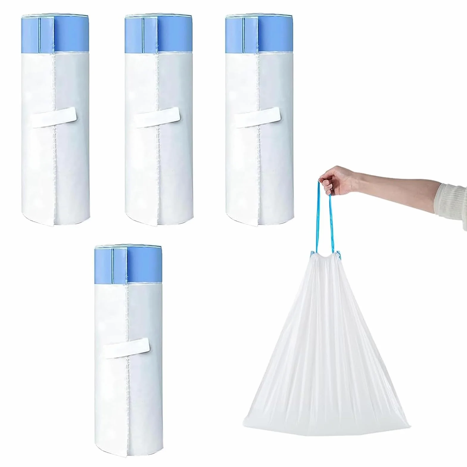 RMAN 80 sztuk worków na kuwetę dla kota z tasiemkami, biodegradowalne, odporne na rozerwanie, trwałe, szczelne, 4 rolki/60 x 50 cm