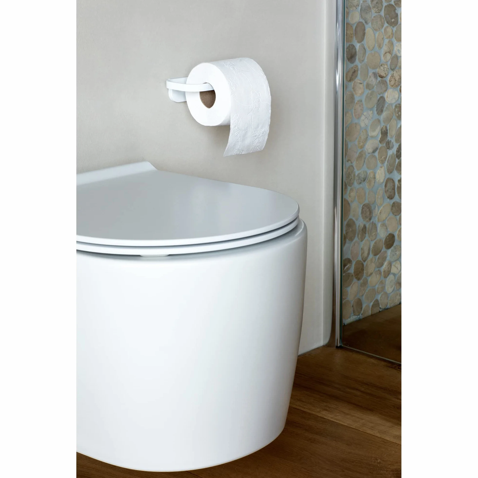 Brabantia - Mindset Uchwyt na Rolkę Papieru Toaletowego - Pasuje do Wszystkich Regularnych Rozmiarów Rolek - Montowany na Scianie - Materiały Mocujące w Zestawie - Fresh White - 4.2 x 8.6 x 14 cm