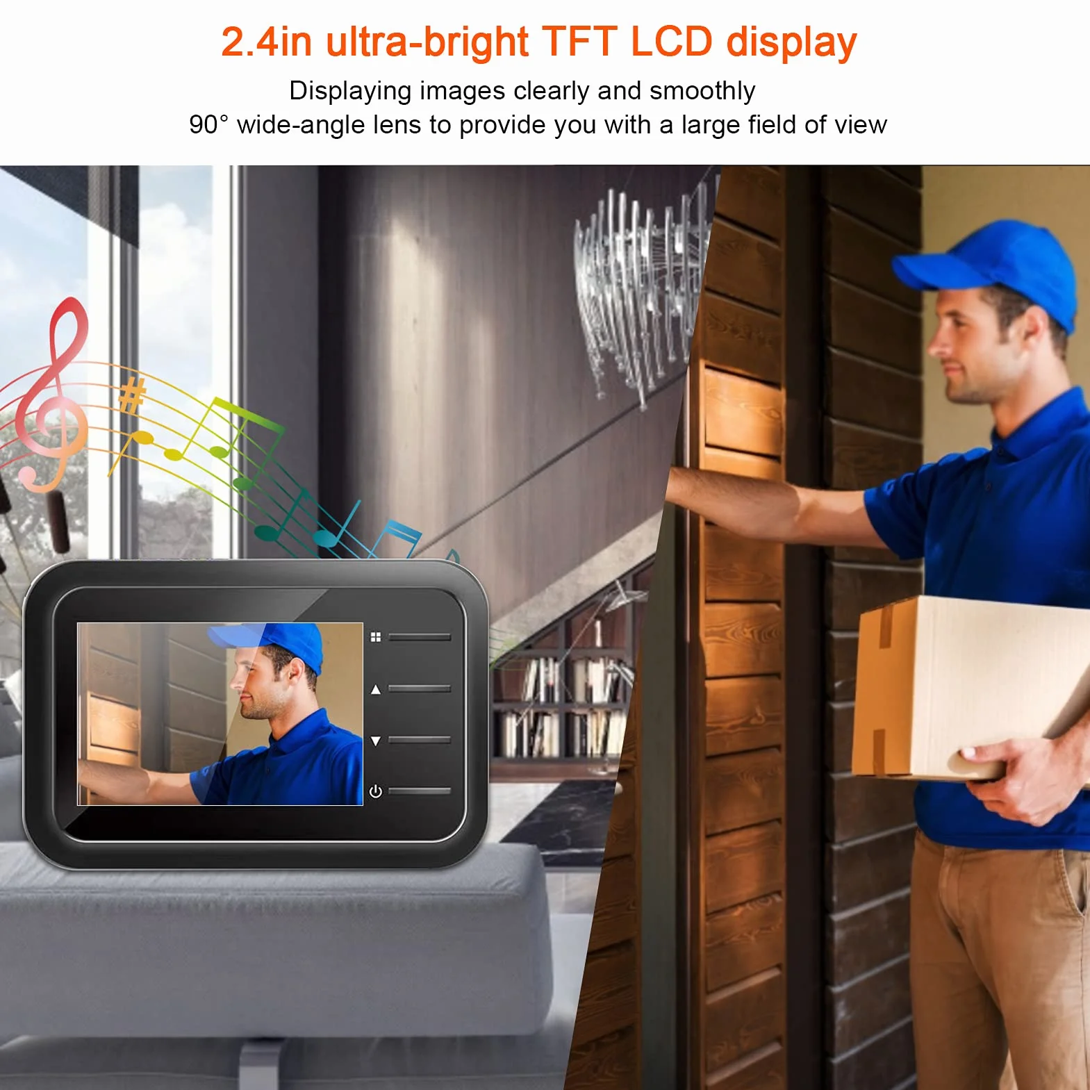 Bezprzewodowy Cyfrowy Dzwonek Wideo, Wizjer z Monitorem LCD 2,4 Cala, Elektroniczna Kamera Monitorująca Cat Eye, Szerokokątny Obiektyw HD 90°, Noktowizor w Podczerwieni, Migawka Ruchu