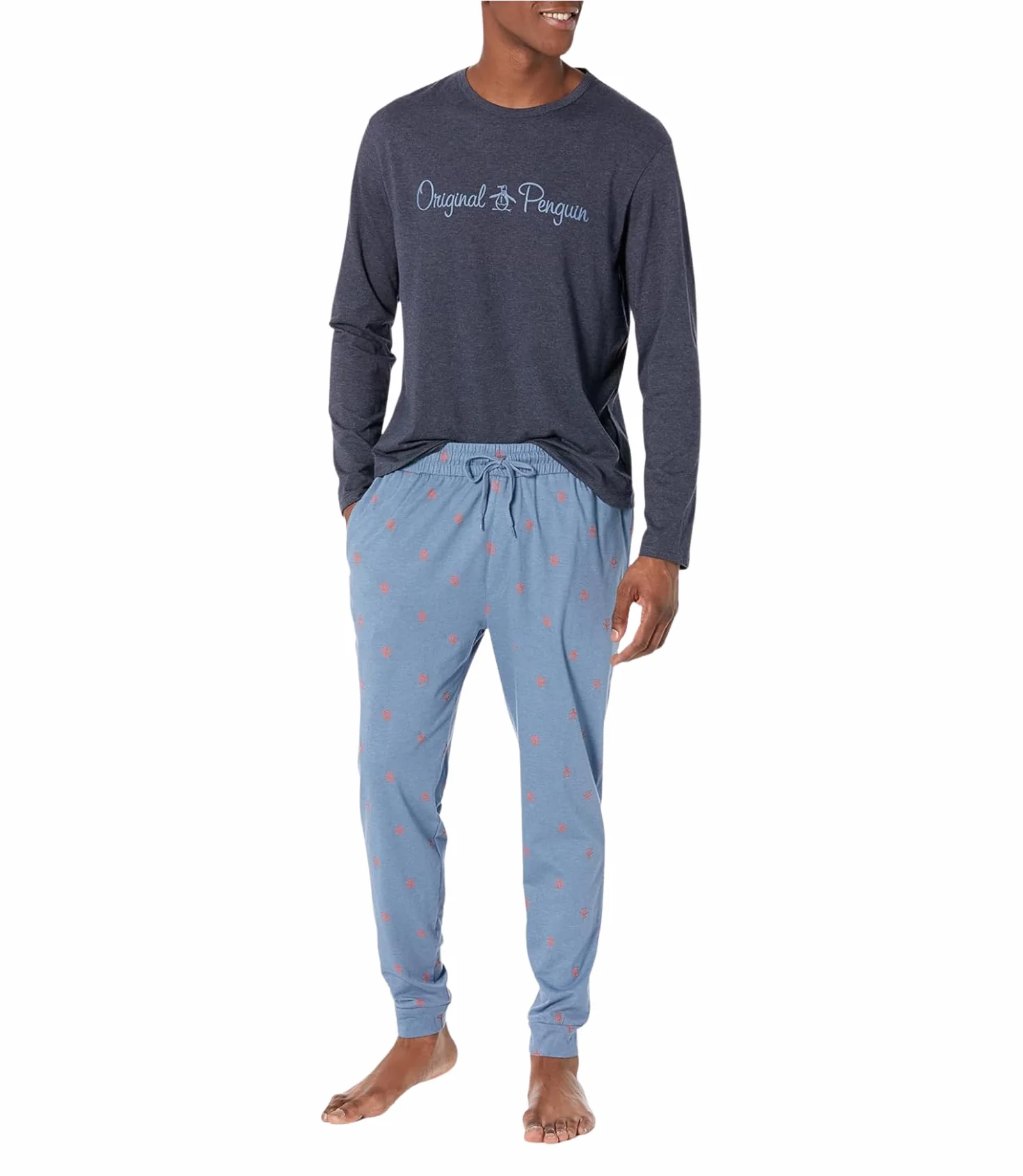 Original Penguin Koszulka męska z długim rękawem i joggersami, Copen Blu/Navy, L