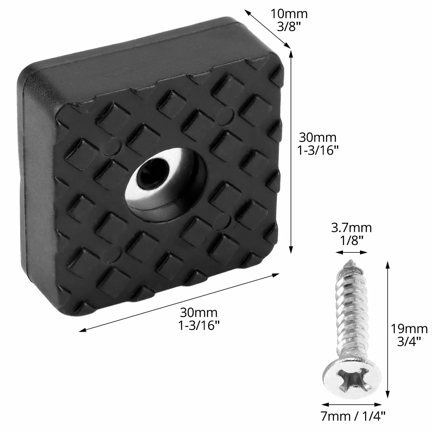 QWORK® Zestaw 18 kwadratowych gumowych nóżek przykręcanych 30 x 30 x 10 mm, antypoślizgowe gumowe odbojniki ze śrubą do mebli i podłóg, czarne