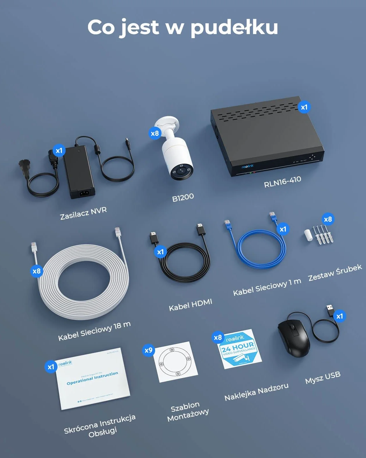 Reolink 12MP PoE Camera System 8szt H.265 Kuloodporne Kamery zewnętrzne Detekcja osób/pojazdów 16CH NVR 4TB HDD RLK16-1200B8-A