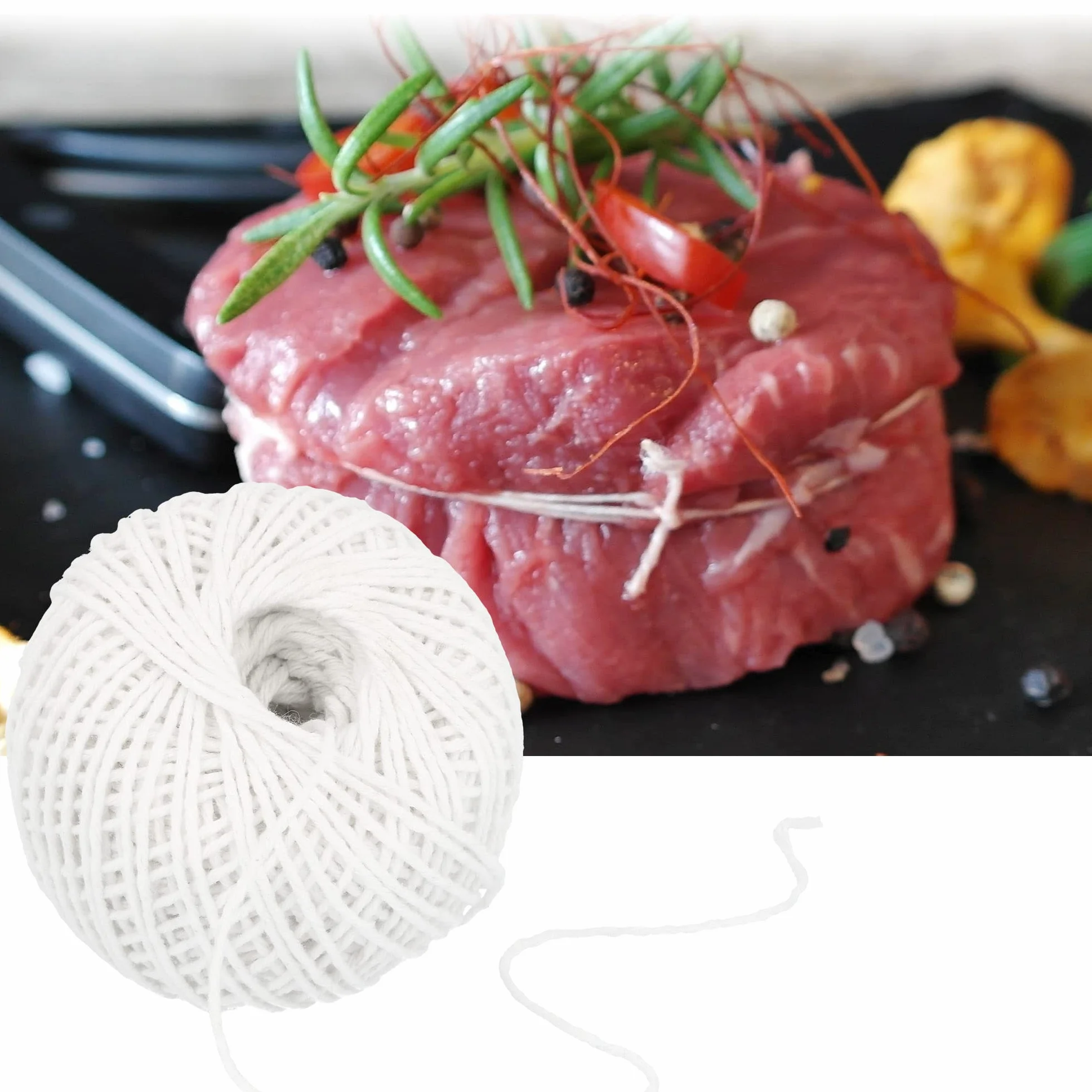 com-four® Sznurek do Pieczeni 180 m - 3x Klebki Sznurka Kuchennego - Wysokiej Jakosci Sznurek do Gotowania, Pieczenia & Grillowania - Bialy do Miesa, Drobiu, Ryb & Warzyw