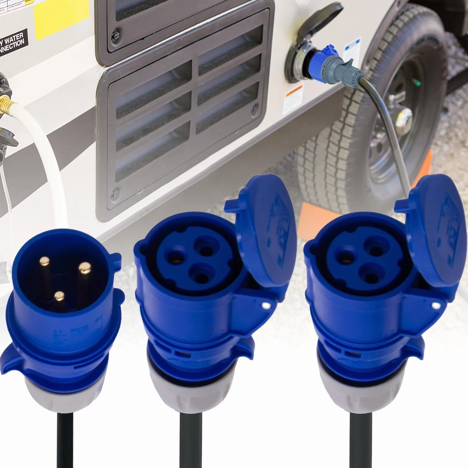 Adapter CEE, wtyczka 32 A do 2 gniazd 16 A, IP44, 2-drożny kabel konwerterowy, rozdzielacz rozdzielacz, generator do przyczep kempingowych, adapter 230 V, IP44