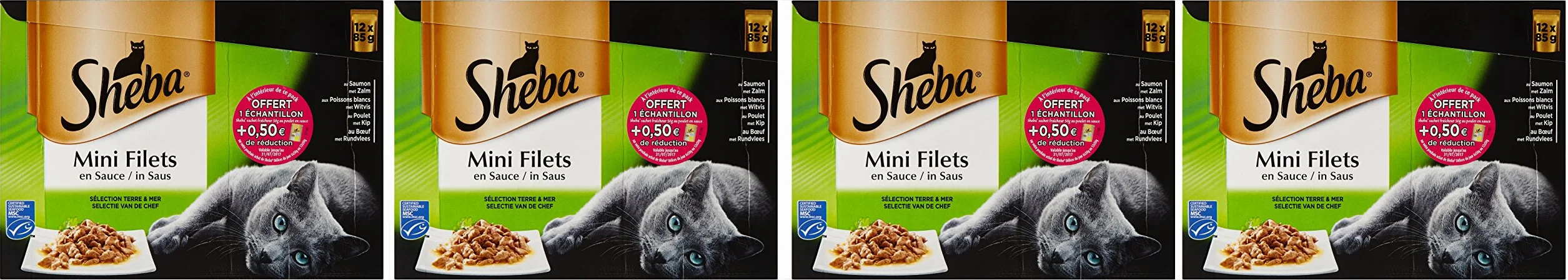 Sheba Mini filety w sosie dla dorosłych kotów - mokra karma dla kotów - selekcja lądowa i morska - Świeże woreczki 48 x 85g