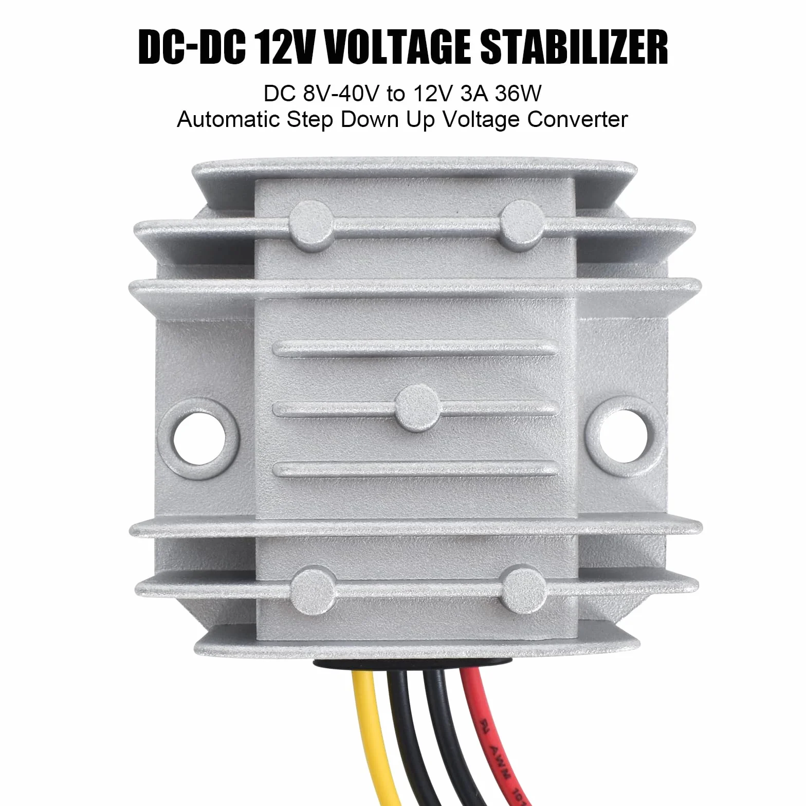 Konwerter napięcia, wodoszczelny, DC 12 V, DC 8 V-40 V do 12 V, 3 A, 36 W, automatyczny regulator napięcia Step-Down-Up do silnika samochodowego